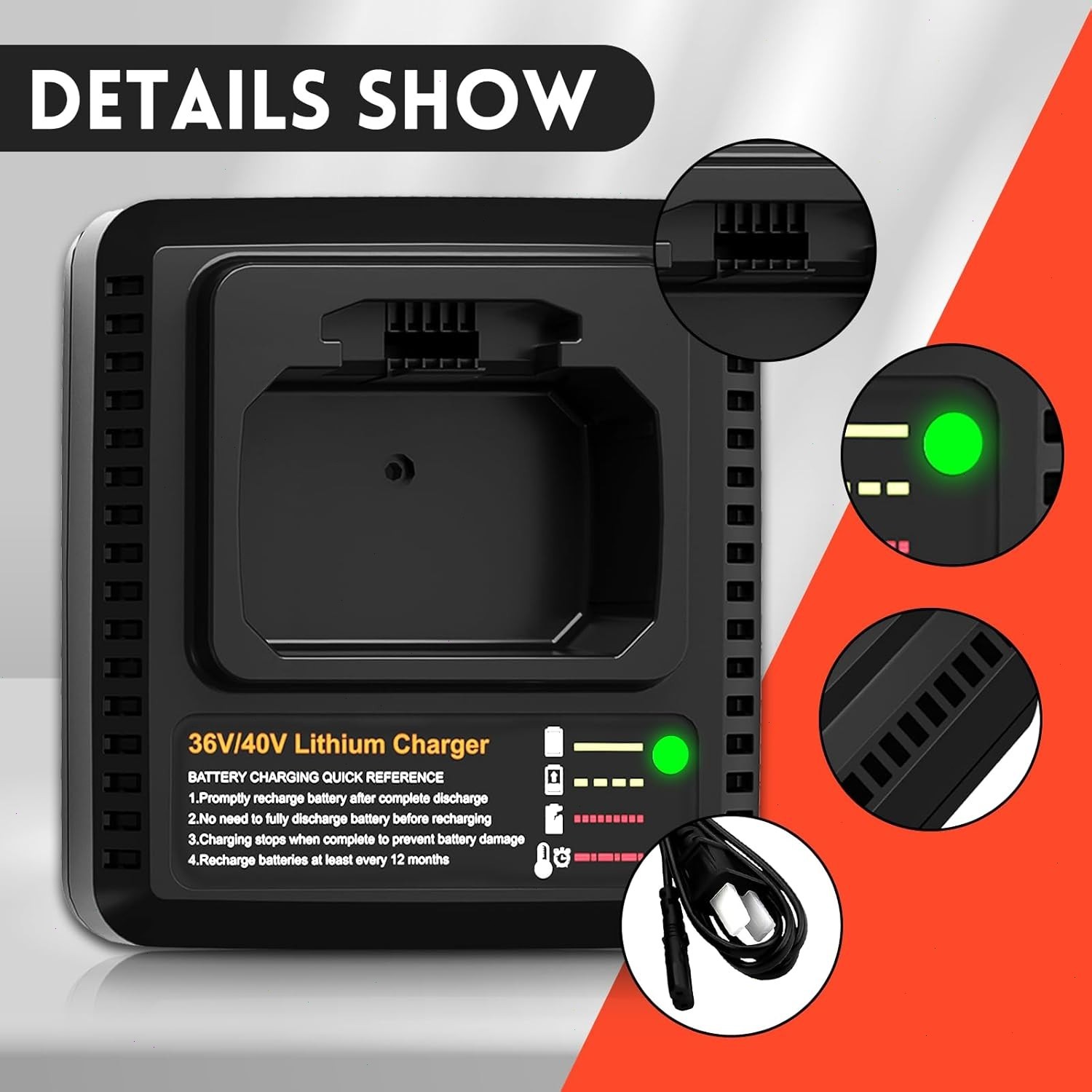 40V 2.0Ah for Black Decker 40 Volt Max Lithium Battery / Charger LBXR36 LBX2040