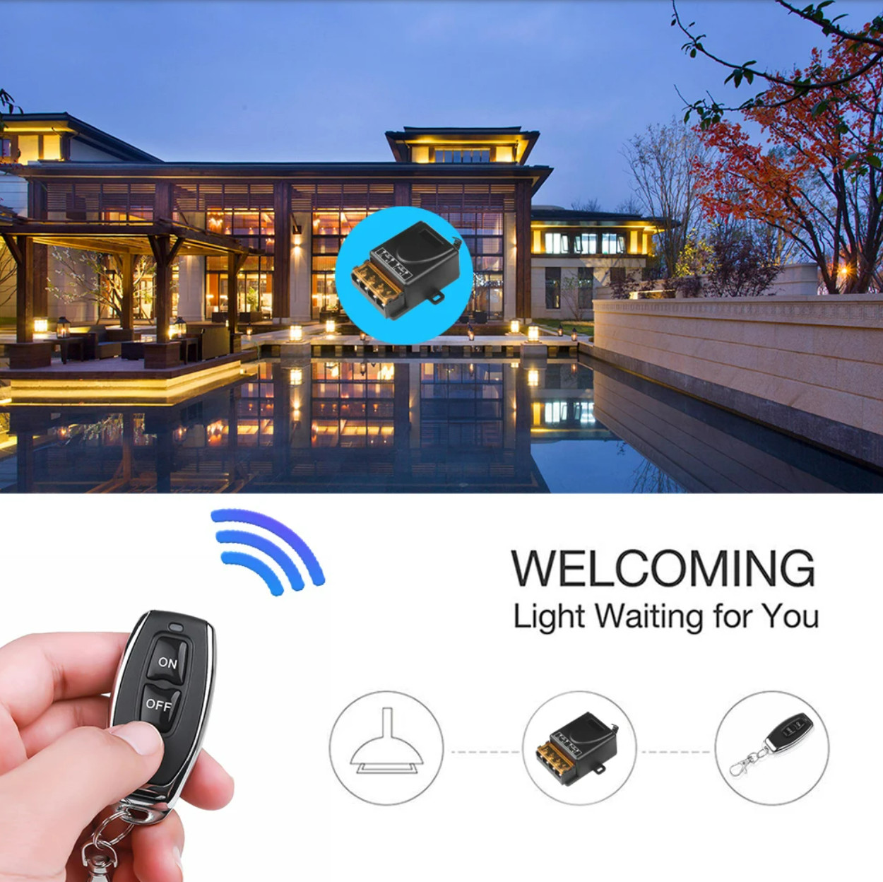 433MHz RF Wireless Remote Control Switch AC 110-240V 15A Relay Receiver + 2 Key