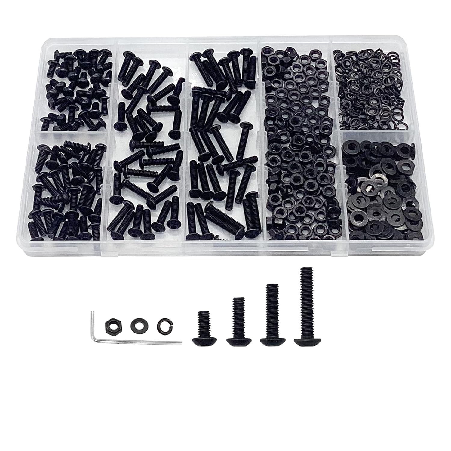 M2 M3 M4 M5 Hex Button Head Screws Bolts Nuts & Washers Assortment Kit(4-30mm)