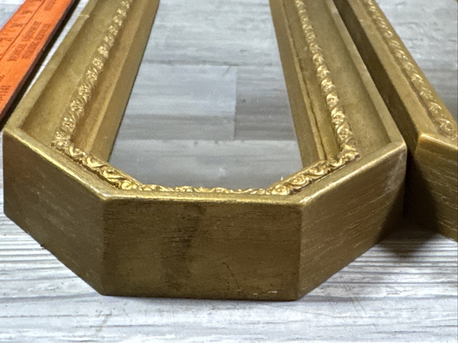 Pair Homco Octagon Mirror Gold Accent Plastic Hollywood Regency MCM 17.5 x 5.25