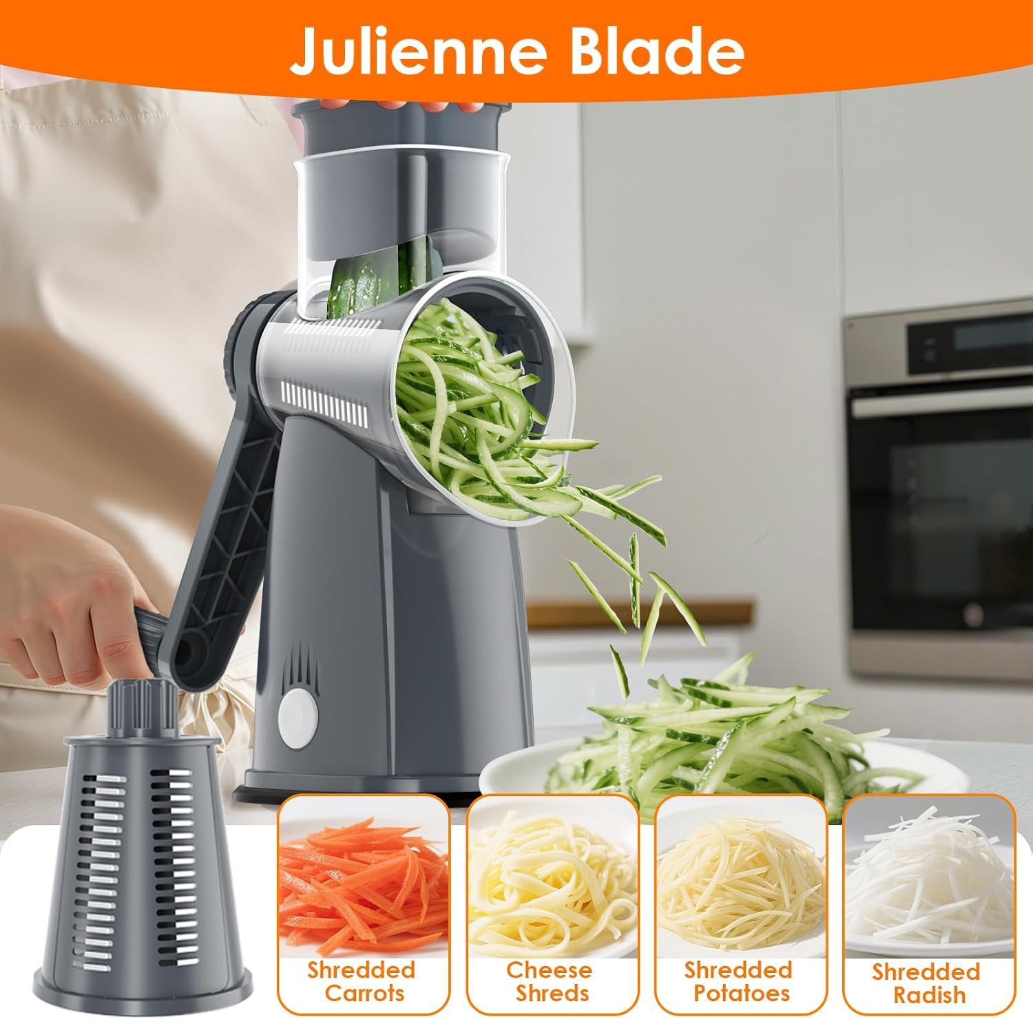 5 Blade Rotary Cheese Grater Hand Crank with Storage Box, Vegetable Chopper, Che