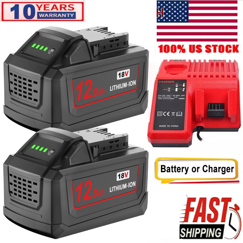 For Milwaukee For M18 12.0Ah Extended Lithium 18V 48-11-1880 Battery + Charger