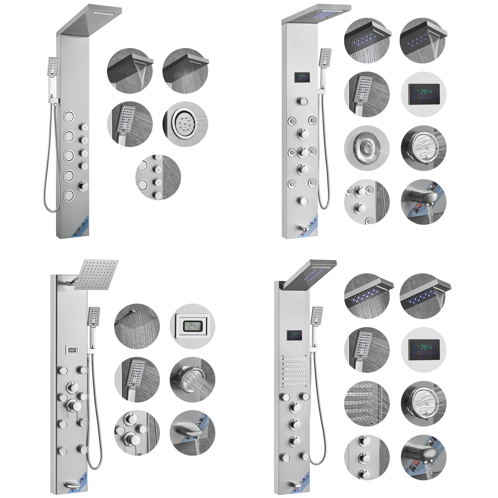 VEVOR Shower Panel Tower Massage System Rain&Waterfall Body Jets Stainless Steel