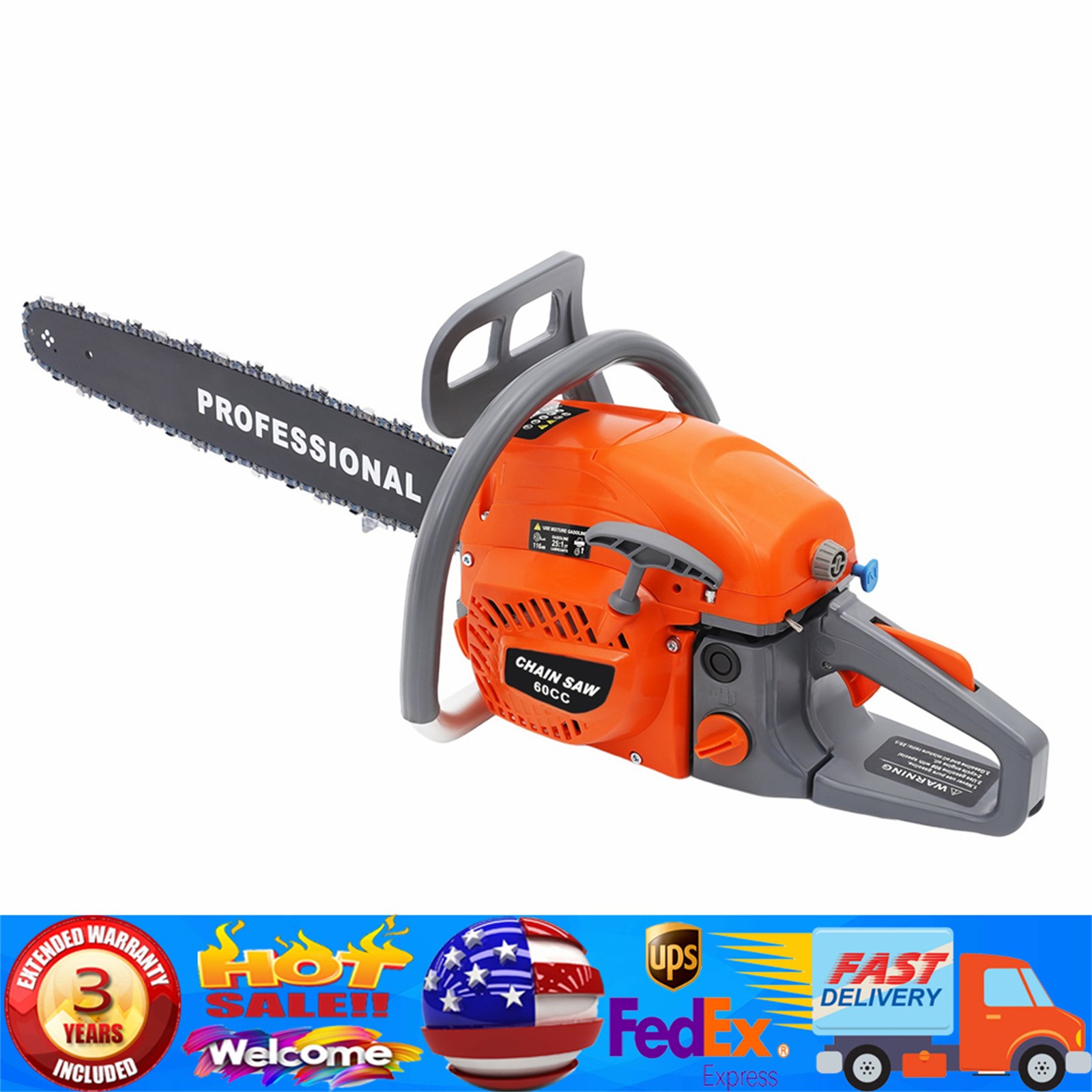 2-Stroke Gasoline Chainsaw 60 CC 22″ Bar Power Engine Wood Cutting Gas Chain Saw