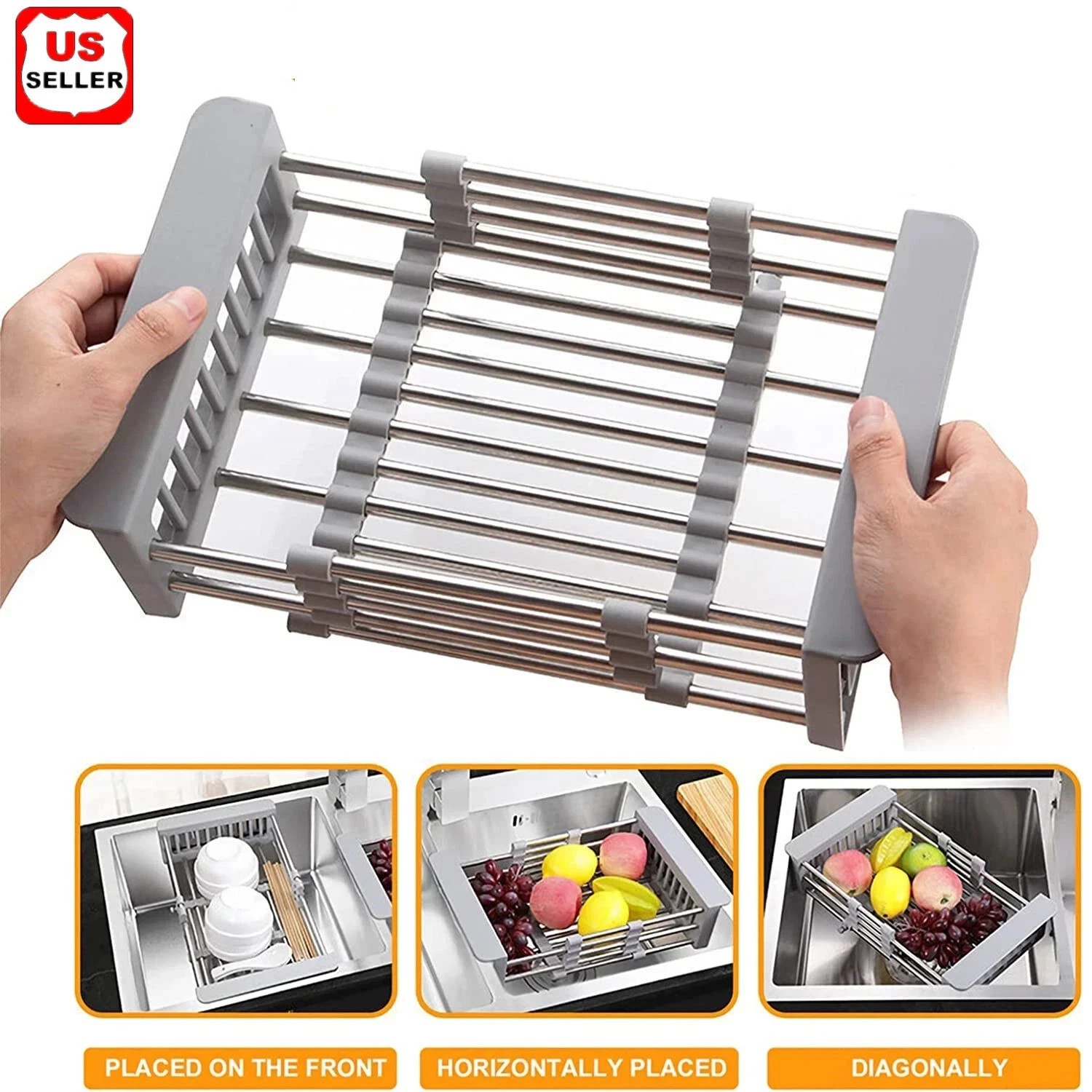 Expandable Over Sink Kitchen Rack Stainless Steel Dish Drying Drainer Adjustable