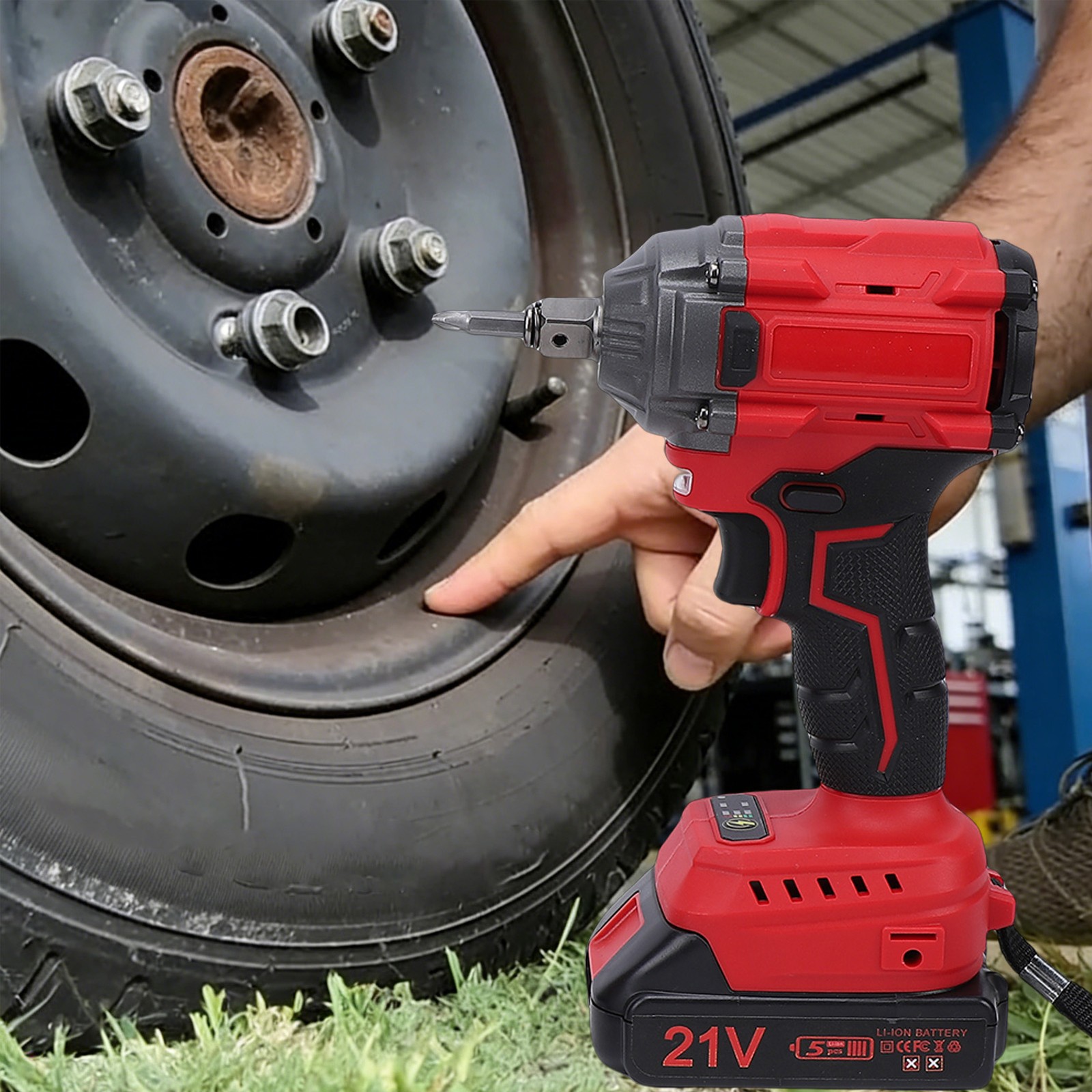 Cordless Impact Wrench and Impact Drill Set Dual 1.3Ah Batteries Speed Adjustabl