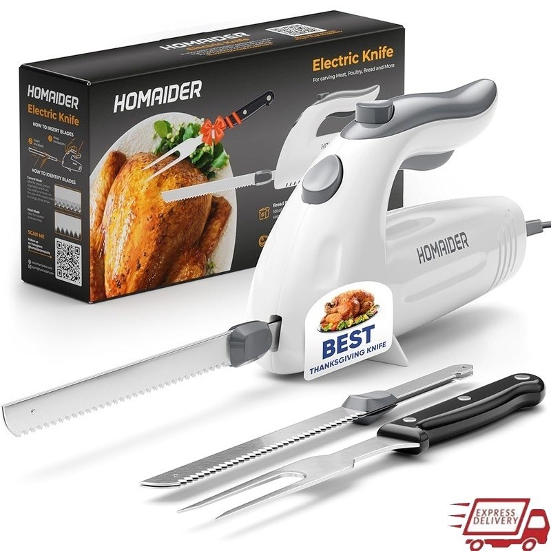 Electric Carving Knife Easy Slicing Ergonomic Dual Safety Lock Meat Bread Set US