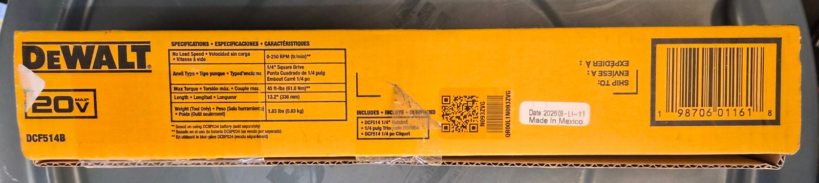 DCF514B Dewalt Atomic 20V Brushless 1/4 Ratchet Brand New DCF514B Free Shipping