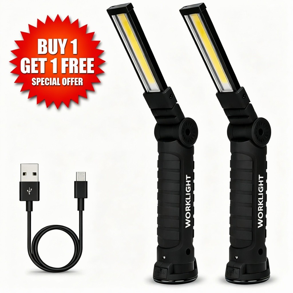 2PCS Work Light Rechargeable LED Magnetic COB Inspection Torch, Type-C Cordless
