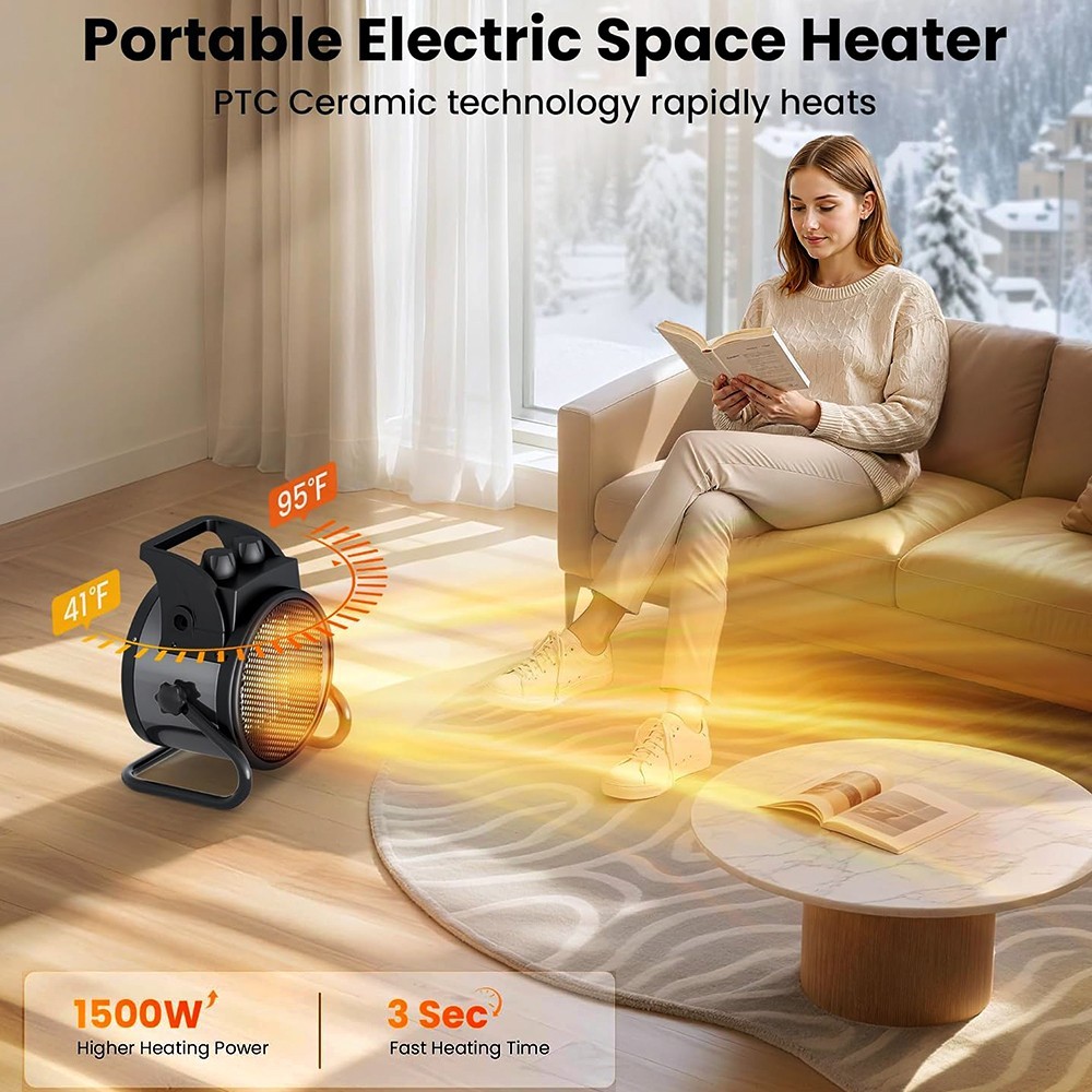 ELECTRIC FORCED AIR HEATER WHOLE ROOM SPACE HEATER PORTABLE FAST HEAT ETL LISTED