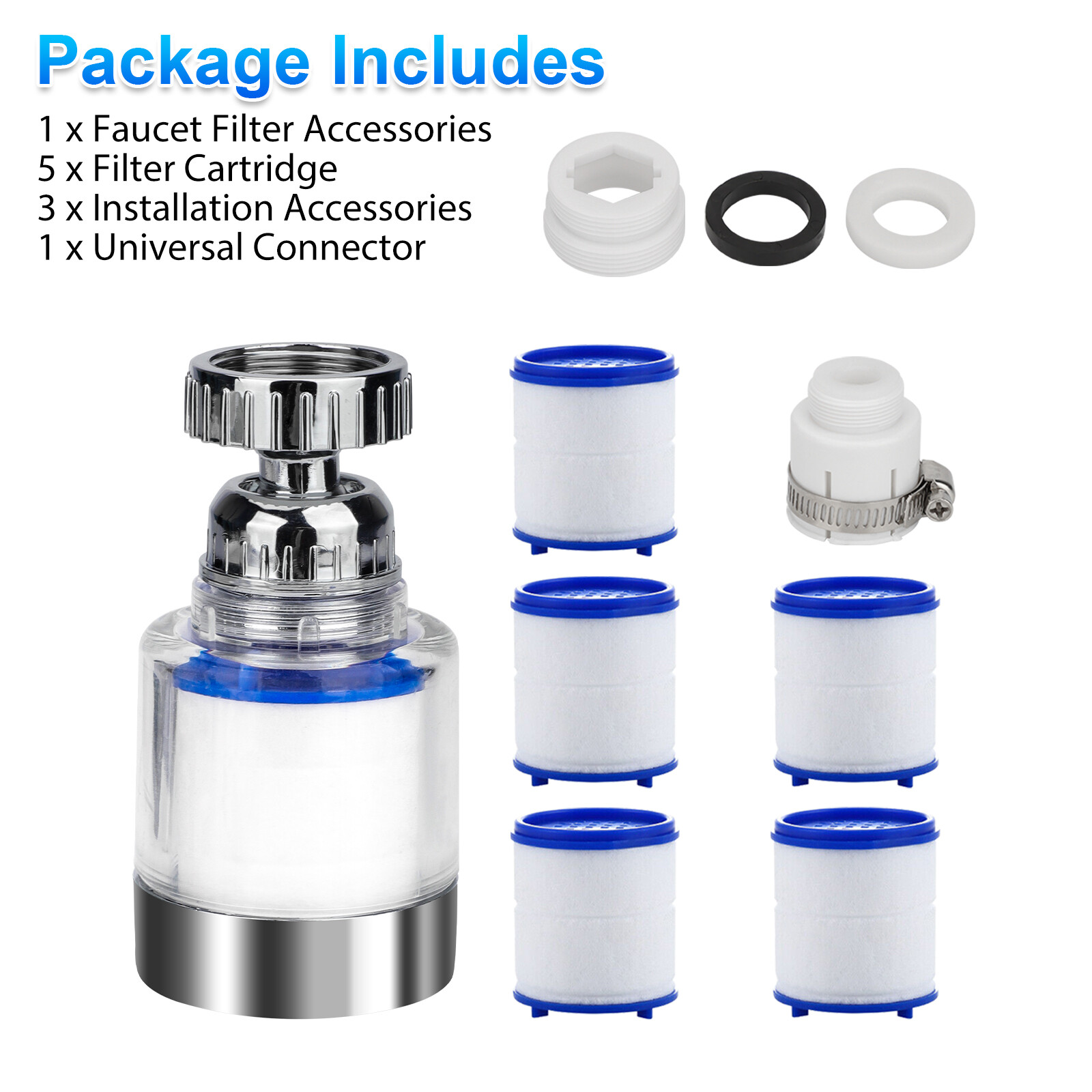 2/4Set Faucet Water Filter Tap Filtration Kitchen Sink Mount Purifier 360°Rotate