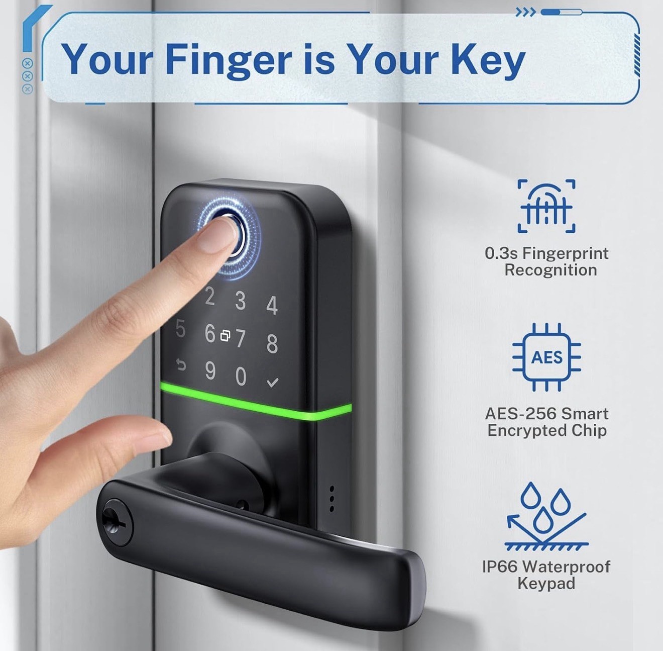 Keypad Smart Door Lock with Handle: Kucacci Keyless Entry Fingerprint Lock