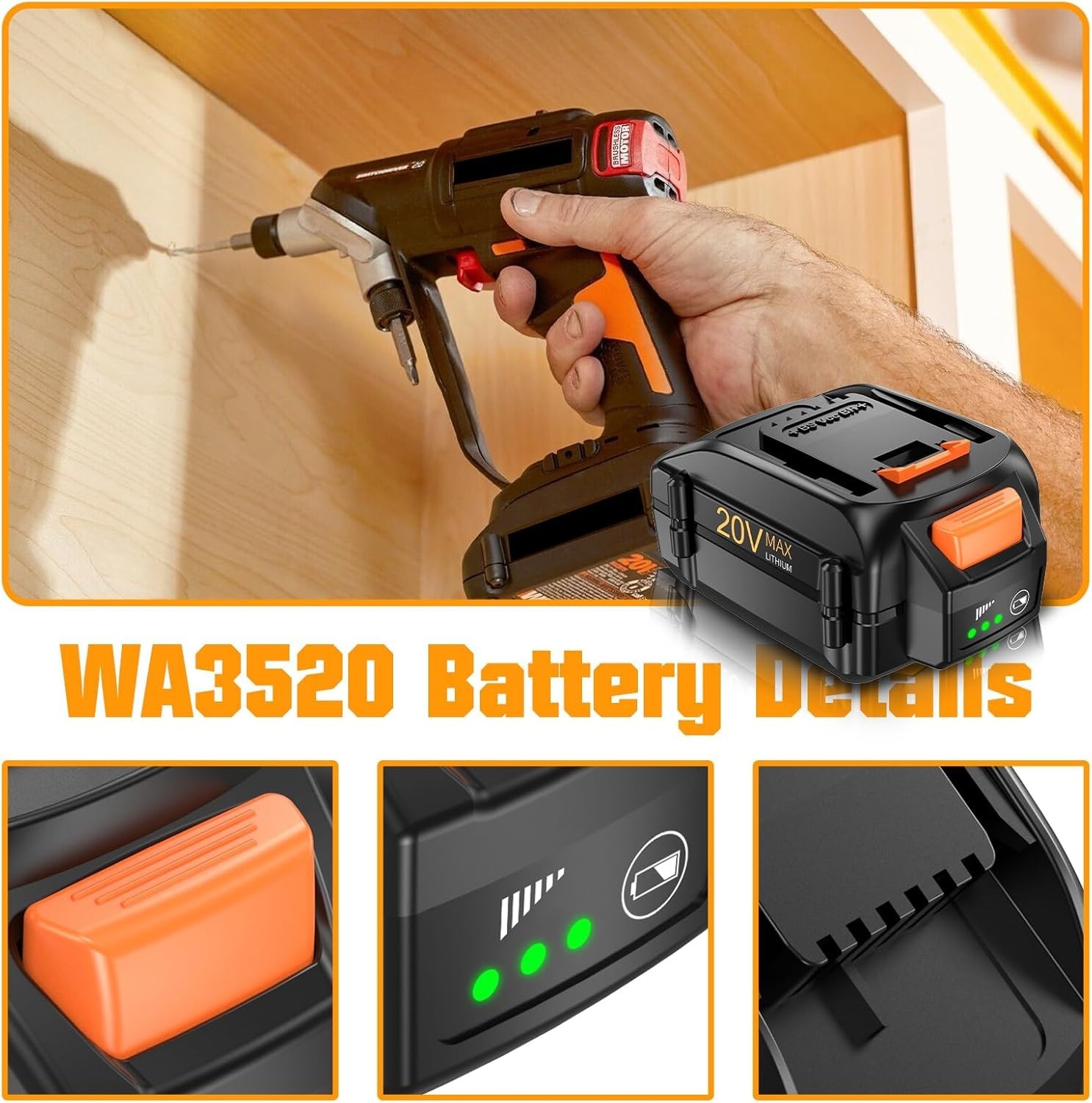 2PACK 8.0Ah For WORX 20V 8AH MAX Extend Lithium-Ion Battery WA3525 WA3575 WA3520