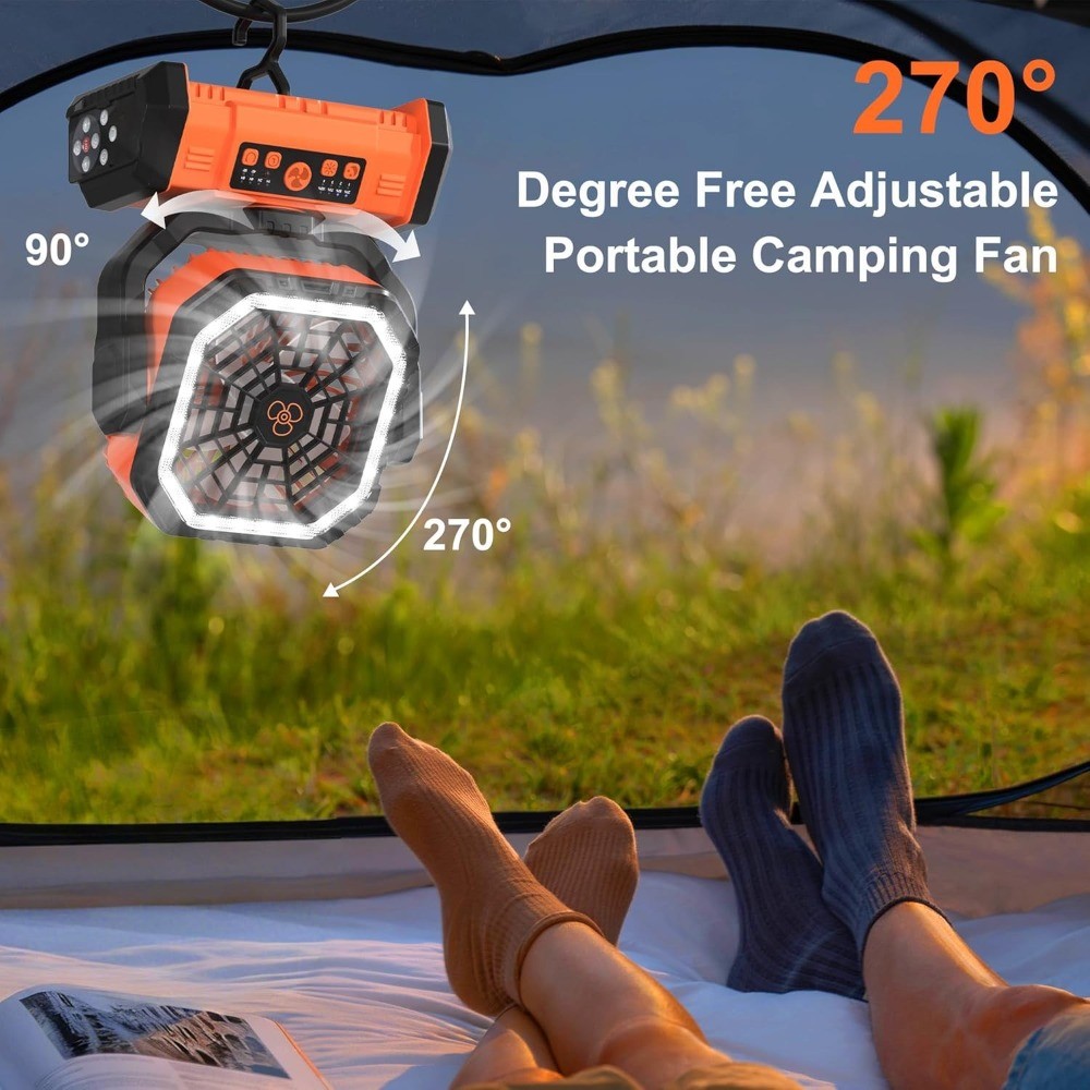 20000mAh Camping Fan Rechargeable Portable Fan with Remote LED Lights & 4 Speeds
