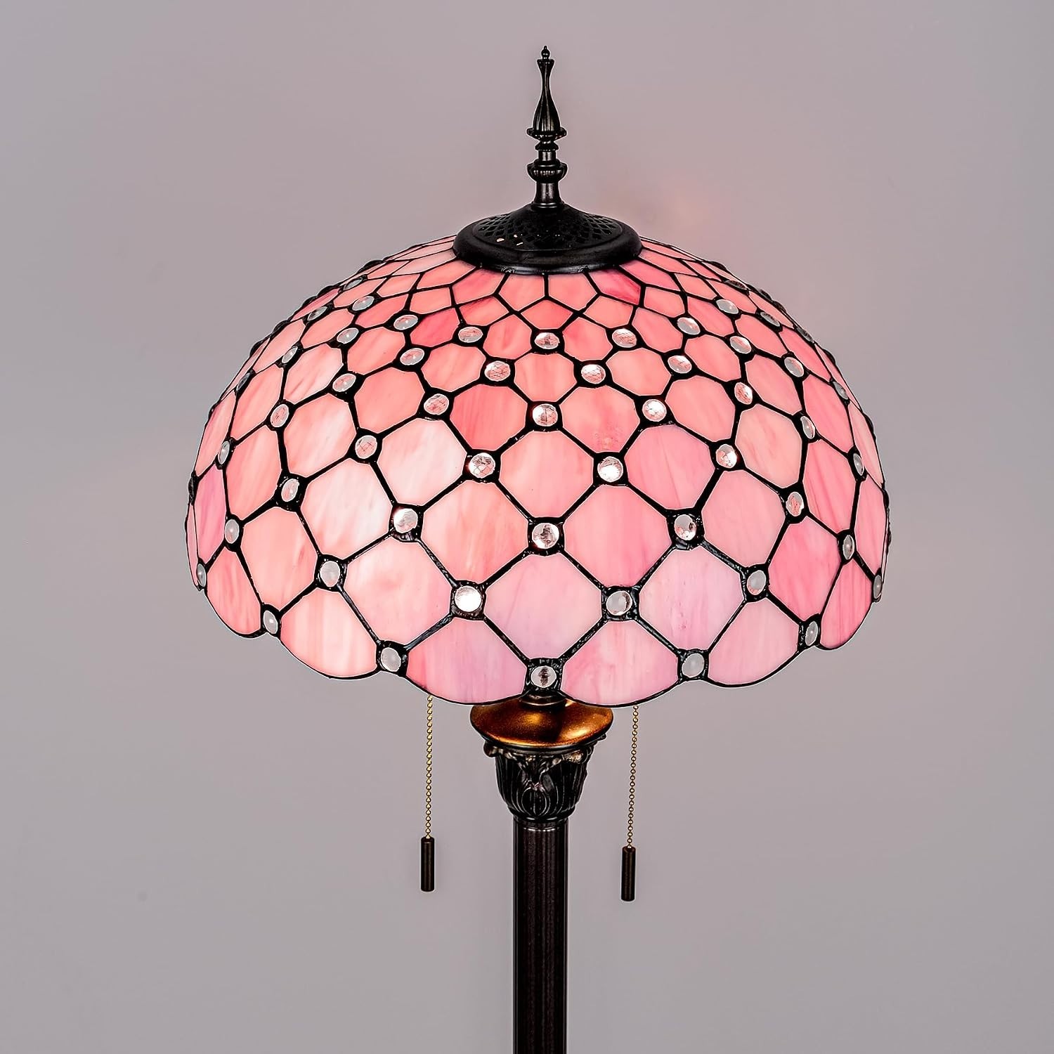 Pink Baroque Tiffany Floor Lamp – Antique Stained Glass Reading Light 64