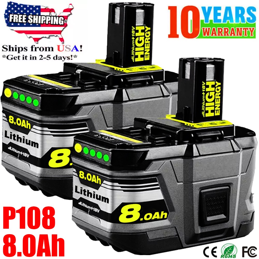 2PACK For RYOBI 18V 8.0Ah P108 High Capacity Battery 18Volt Lithium-Ion One Plus