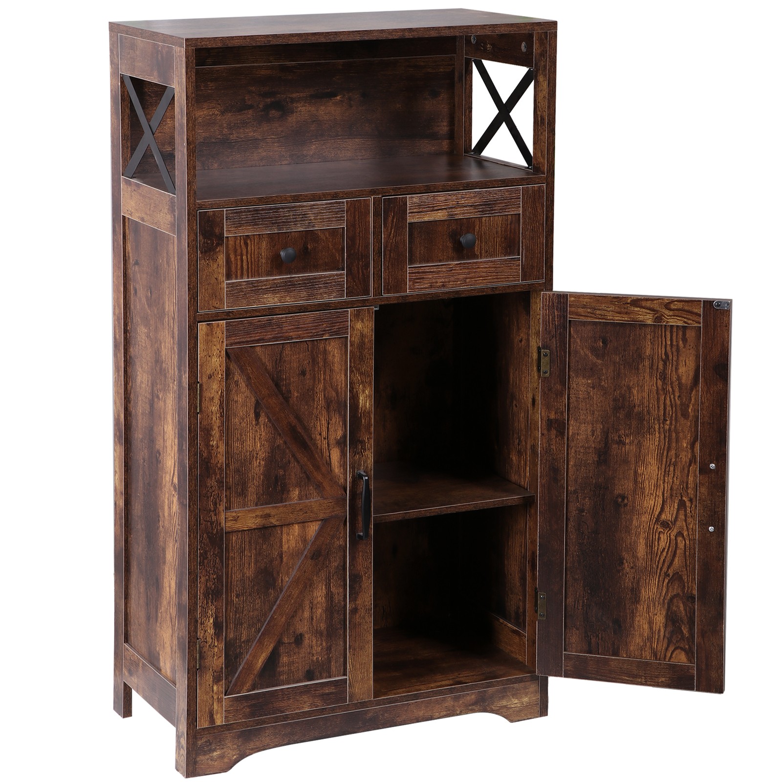 Brown Storage Cabinet with Doors & Drawers Freestanding Kitchen Pantry Cabinet