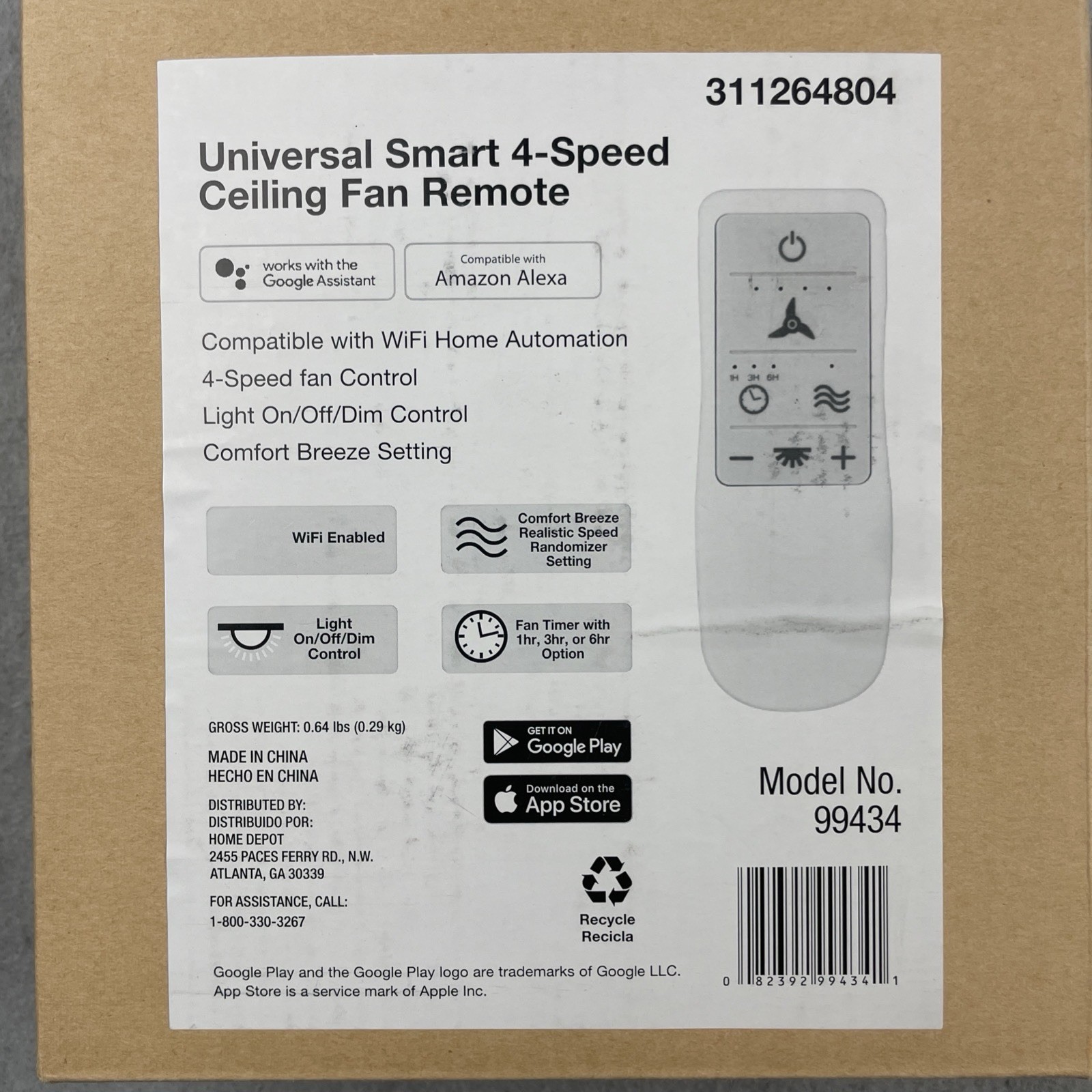 Universal Smart 4 Speed Ceiling Fan Remote Control Kit Apple Alexa & Google Play