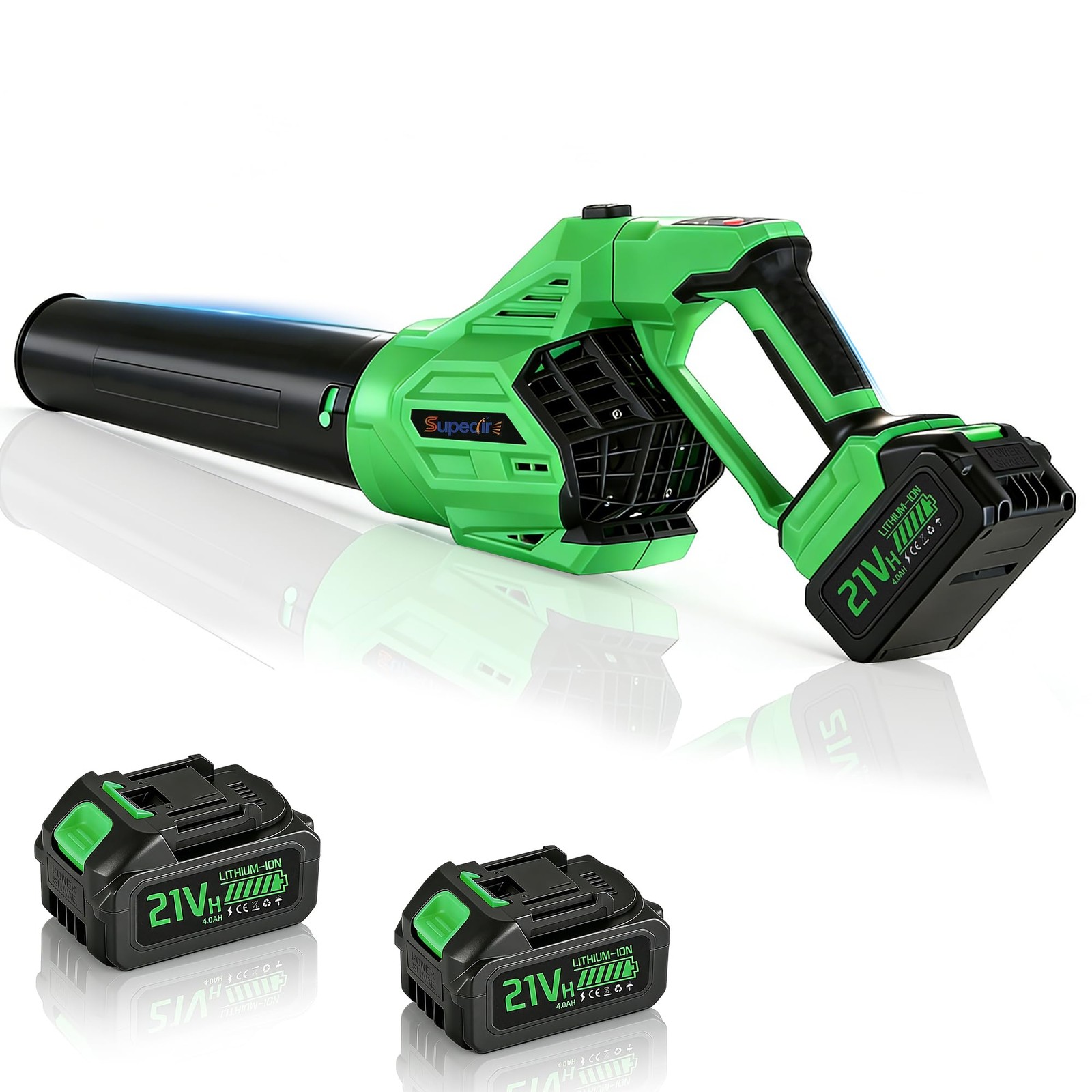 SUPEAIR Leaf Blower Cordless with 2 Batteries and Charger, 750CFM 668-Green
