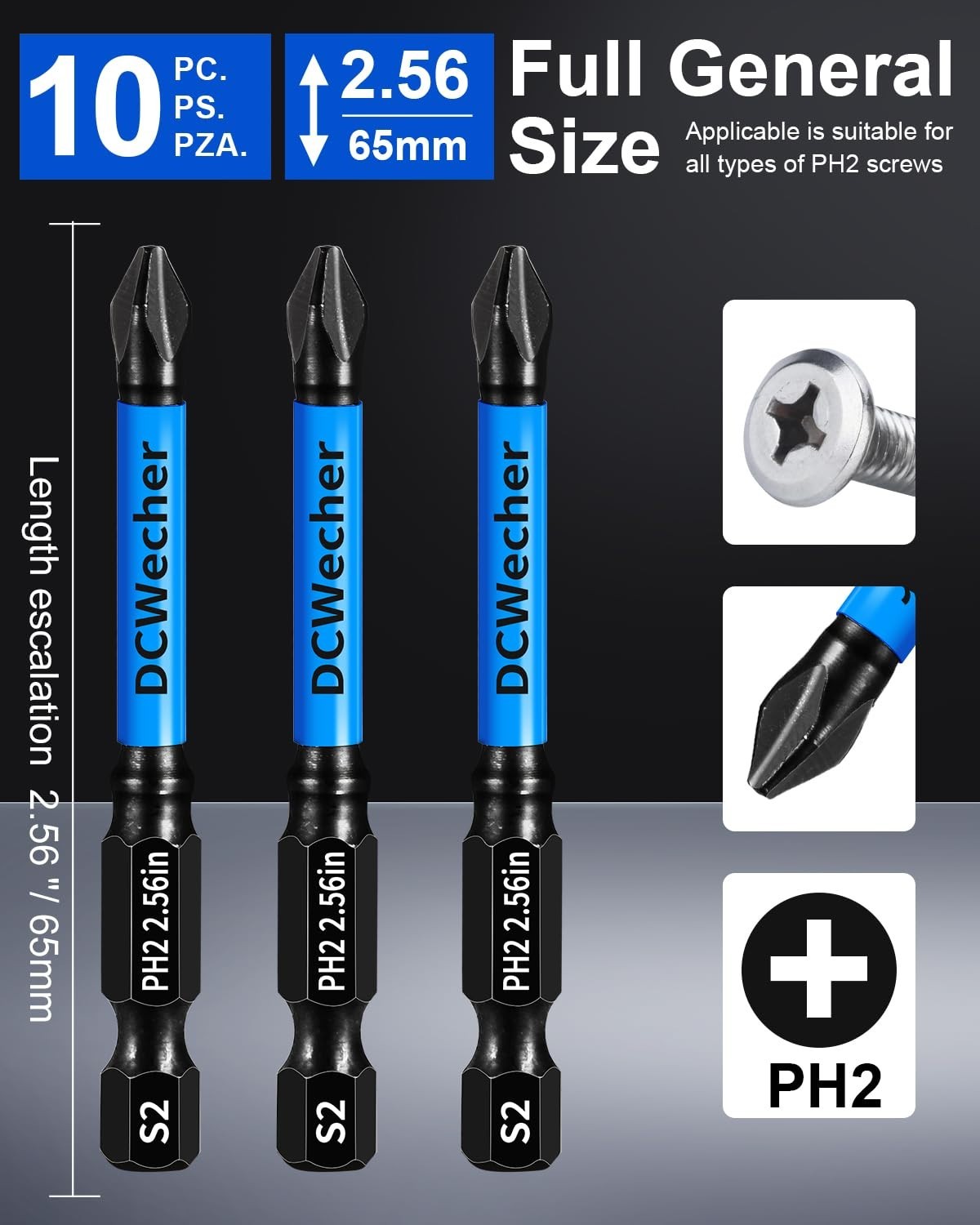 10-Pack 2 Phillips Bits for Impact Driver, 2.5-Inch Magnetic Drill Screwdriver B