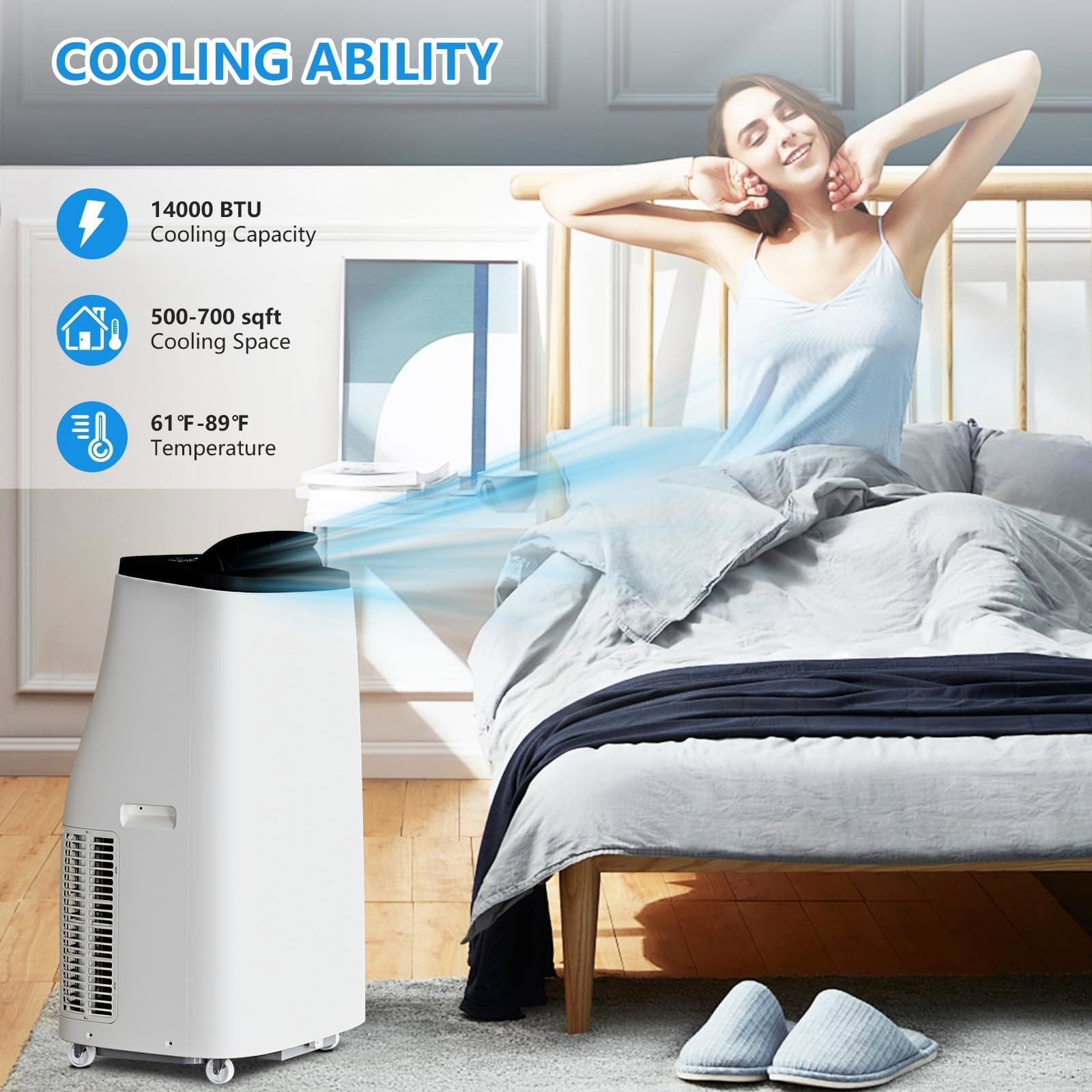Portable Air Conditioner Cools Up to 700 Sq.Ft, 3 in-1 Quiet Portable BTU 14,000