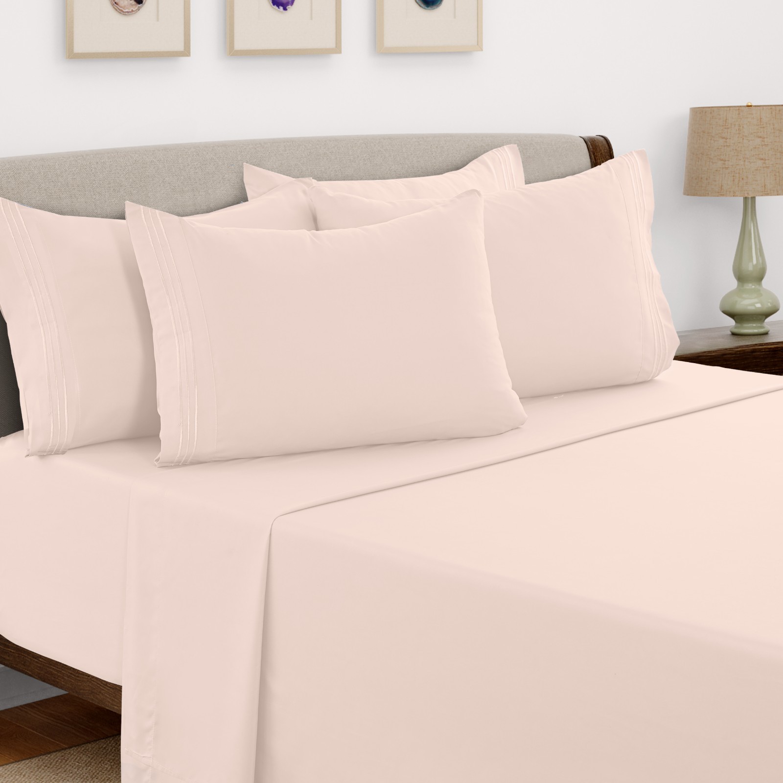 6 Piece Bed Sheet Set 1800 Series Microfiber Comfort Deep Pocket Hotel Bed Sheet