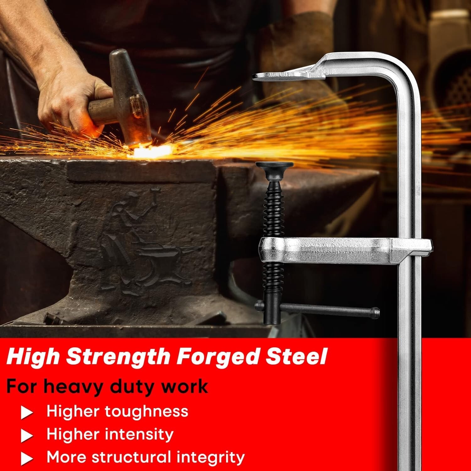 SHALL 4-Pack Bar Clamps Set, 12-Inch Light-duty Drop Forged Steel Bar Clamps