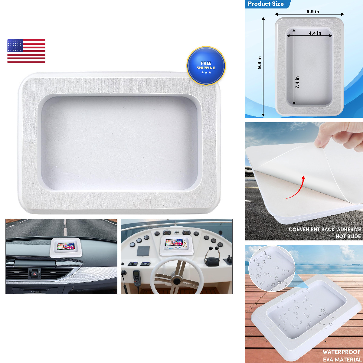 Veithi Boat Dash Pad 9.8In X 6.9In Anti-Slip Boat Dash Organizer Perfect For