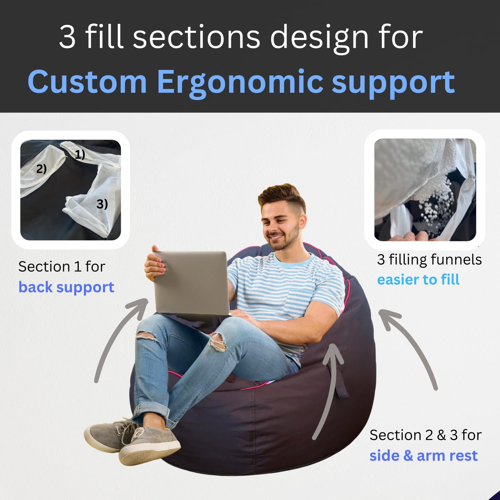 Gaming Bean Bag Chair – Fun Gaming Sofa – for Adults and Teens – Dorm Chair – Ga