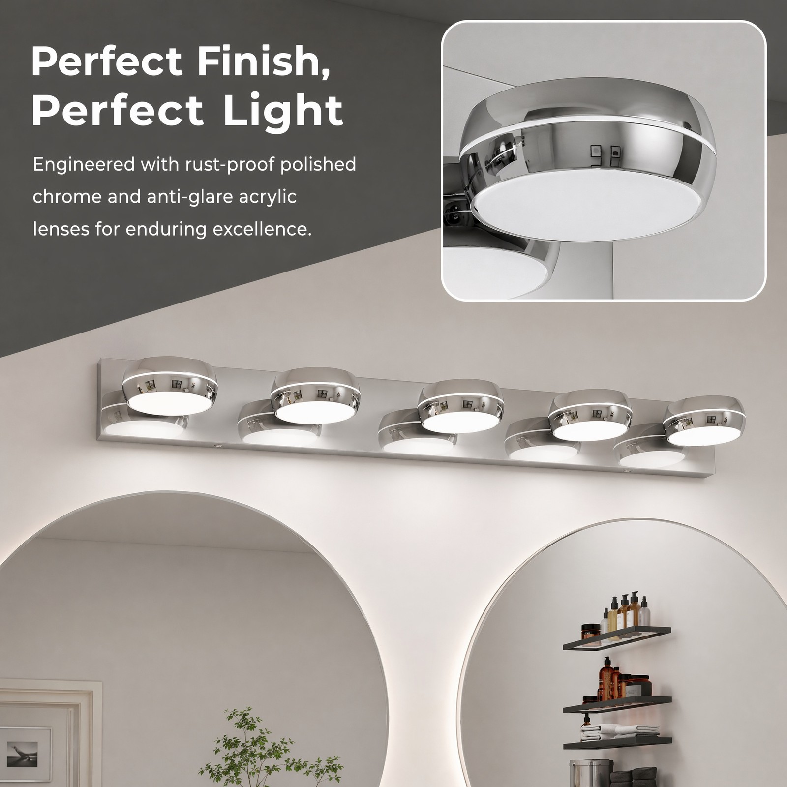 35 in Bathroom Modern Chrome LED Vanity 5 Light Over Mirror Wall Sconce Fixture