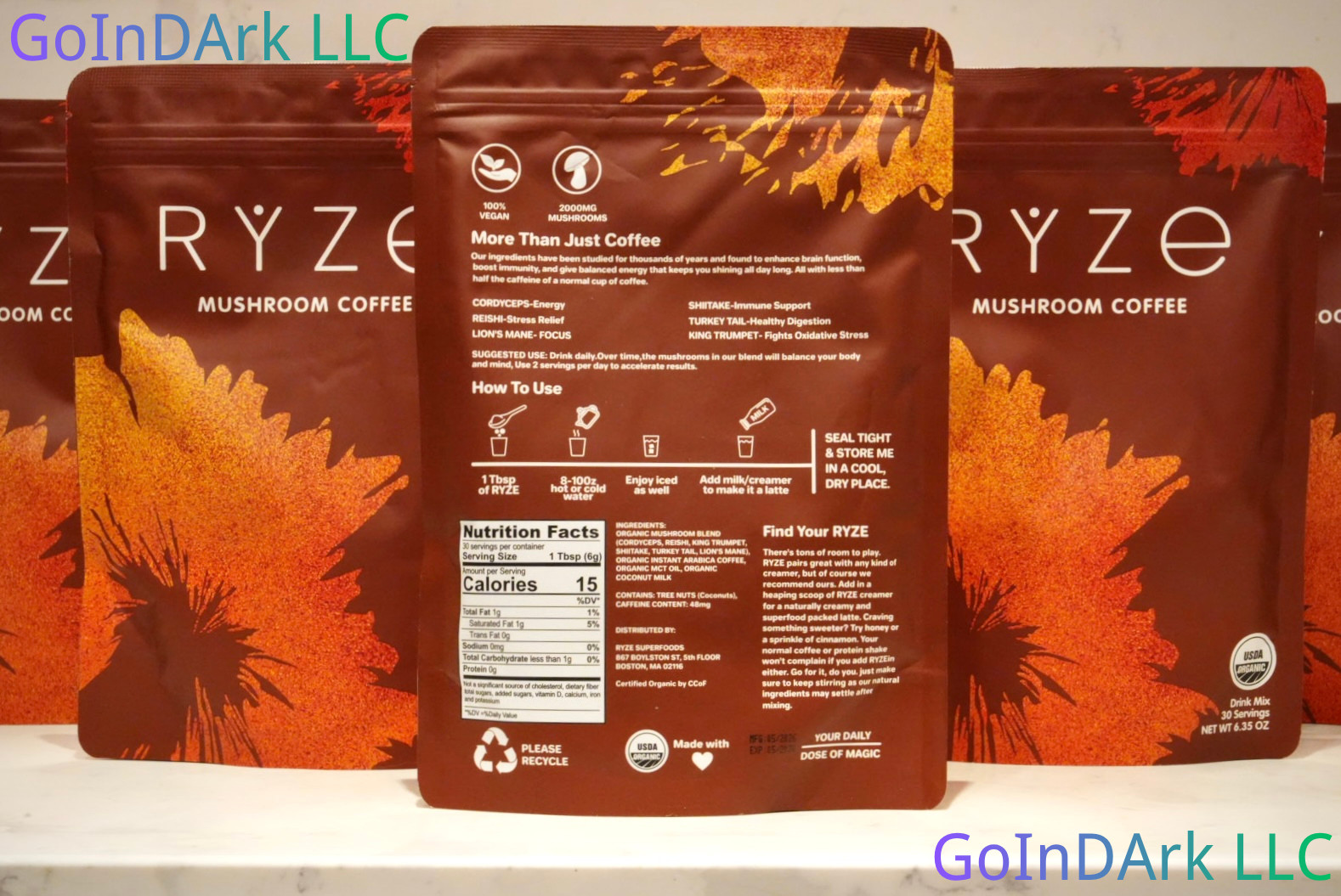 NEW 2PC+ Organic Ryze Mushroom Coffee, 30 Servings/Bag, Instant, Free Shipping