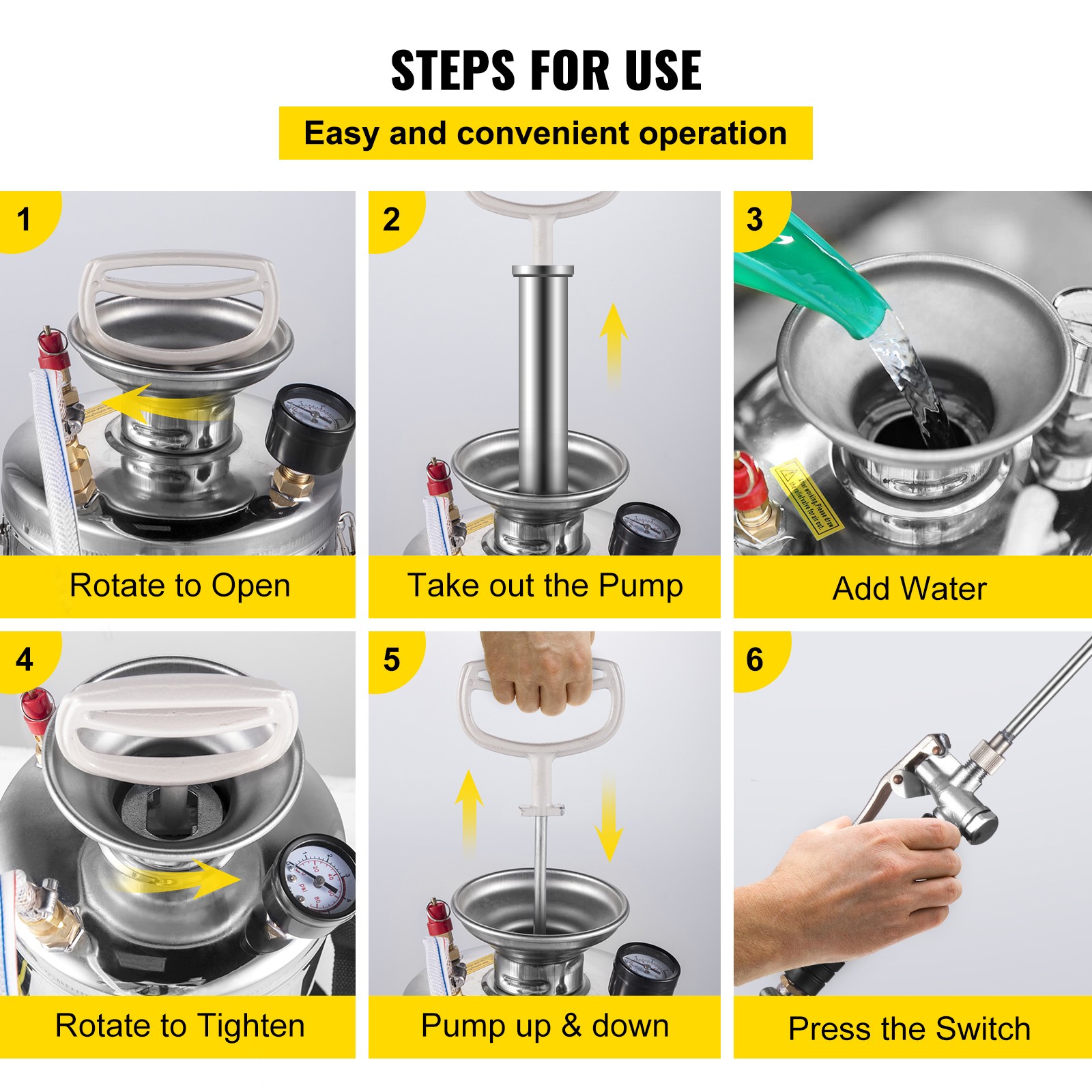 VEVOR Stainless Steel Sprayer 1.5 Gal Steel Hand-Pump Sprayer with 3.3 inch Hose