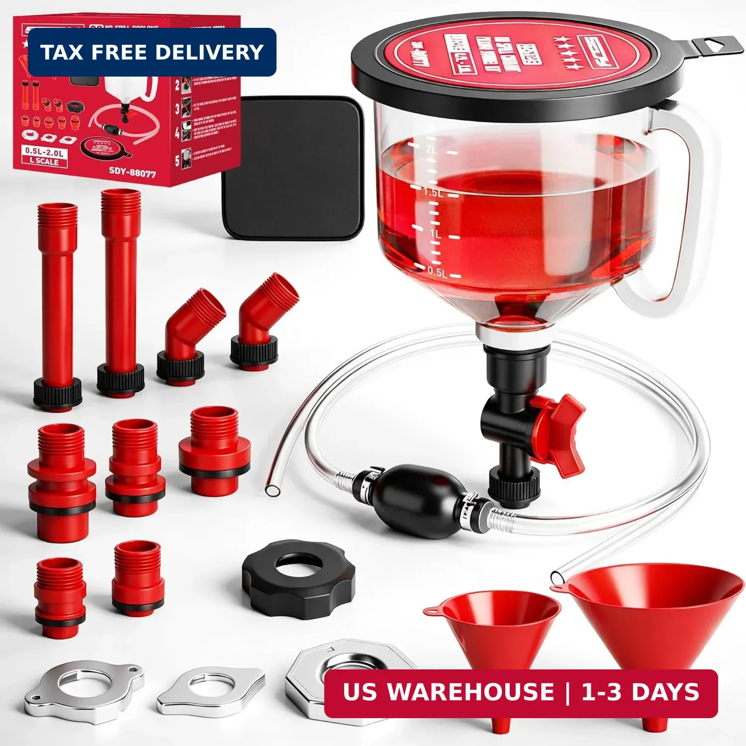22Pc No Spill Coolant Funnel Kit Radiator Filling Siphon Pump Hose Auto Tool Set