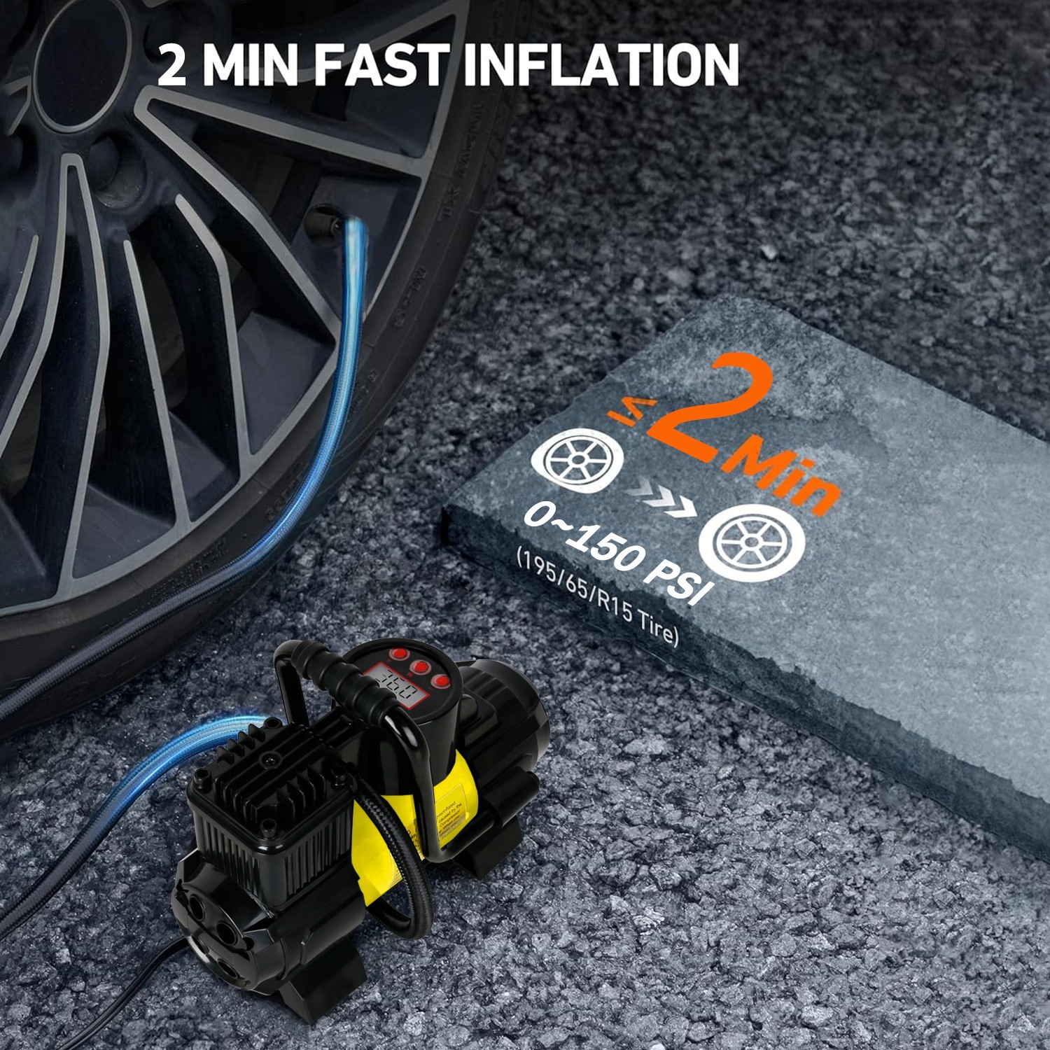 Heavy Duty 12V Portable 150PSI Car Tyre Auto Tire Inflator Pump Air Compressor