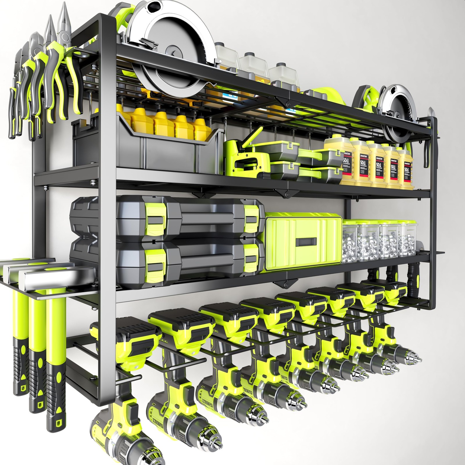 Large Power Tool Organizer Wall Mount, 8 Slots 4-4, With Charing Station