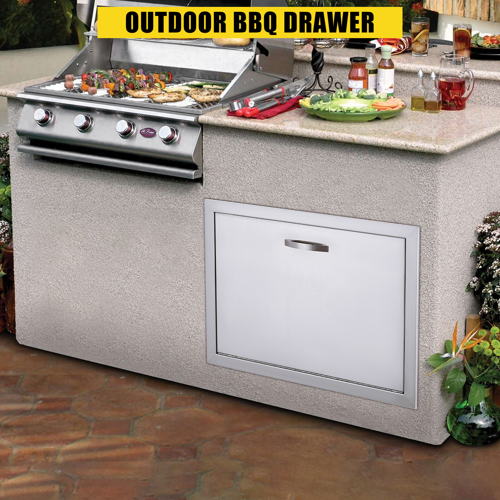 BBQ Access Door, Outdoor Grill Door Double Door Brushed Stainless Steel for BBQ