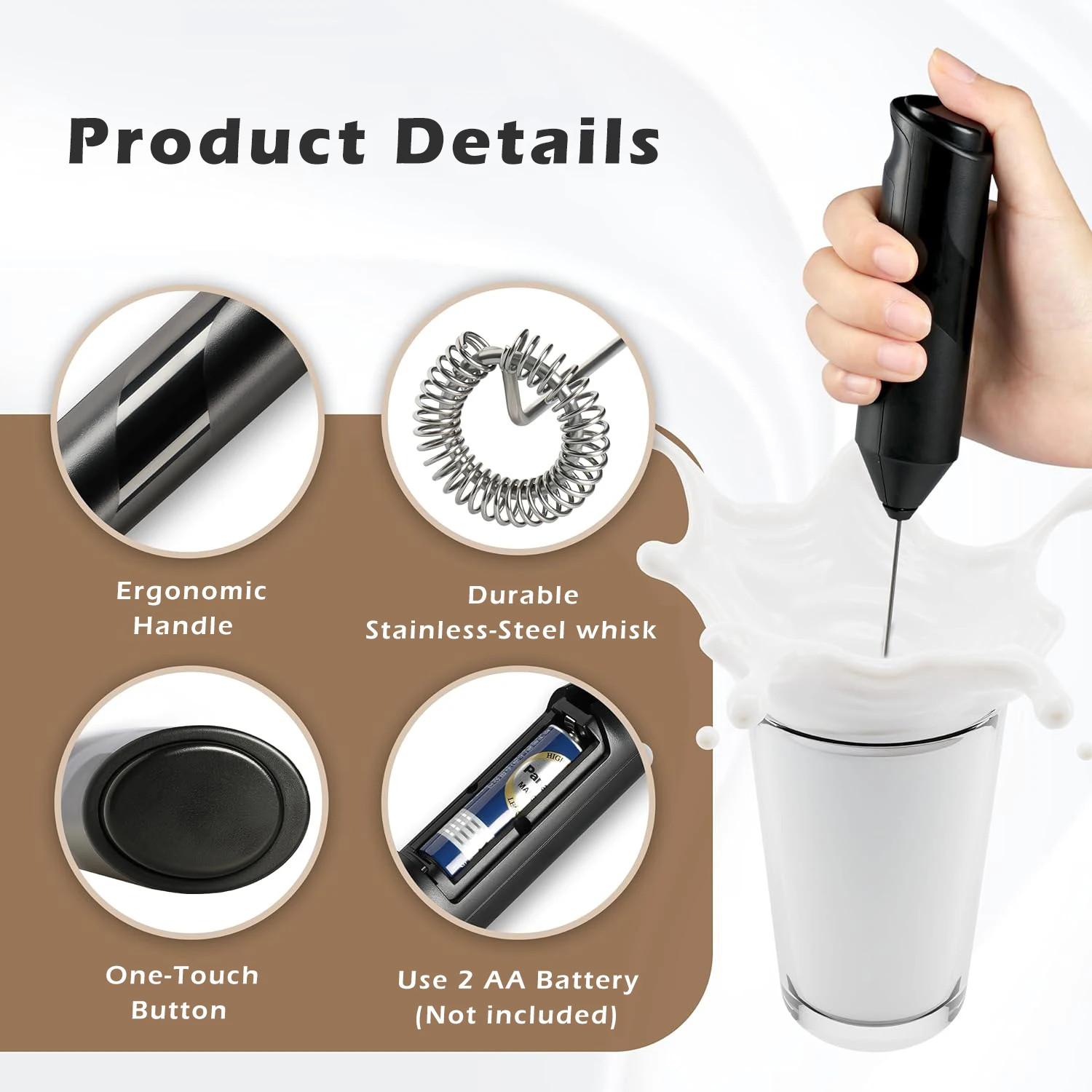 Battery Operated Handheld Electric Milk Frother Mini Coffee Whisk Drink Stirrer