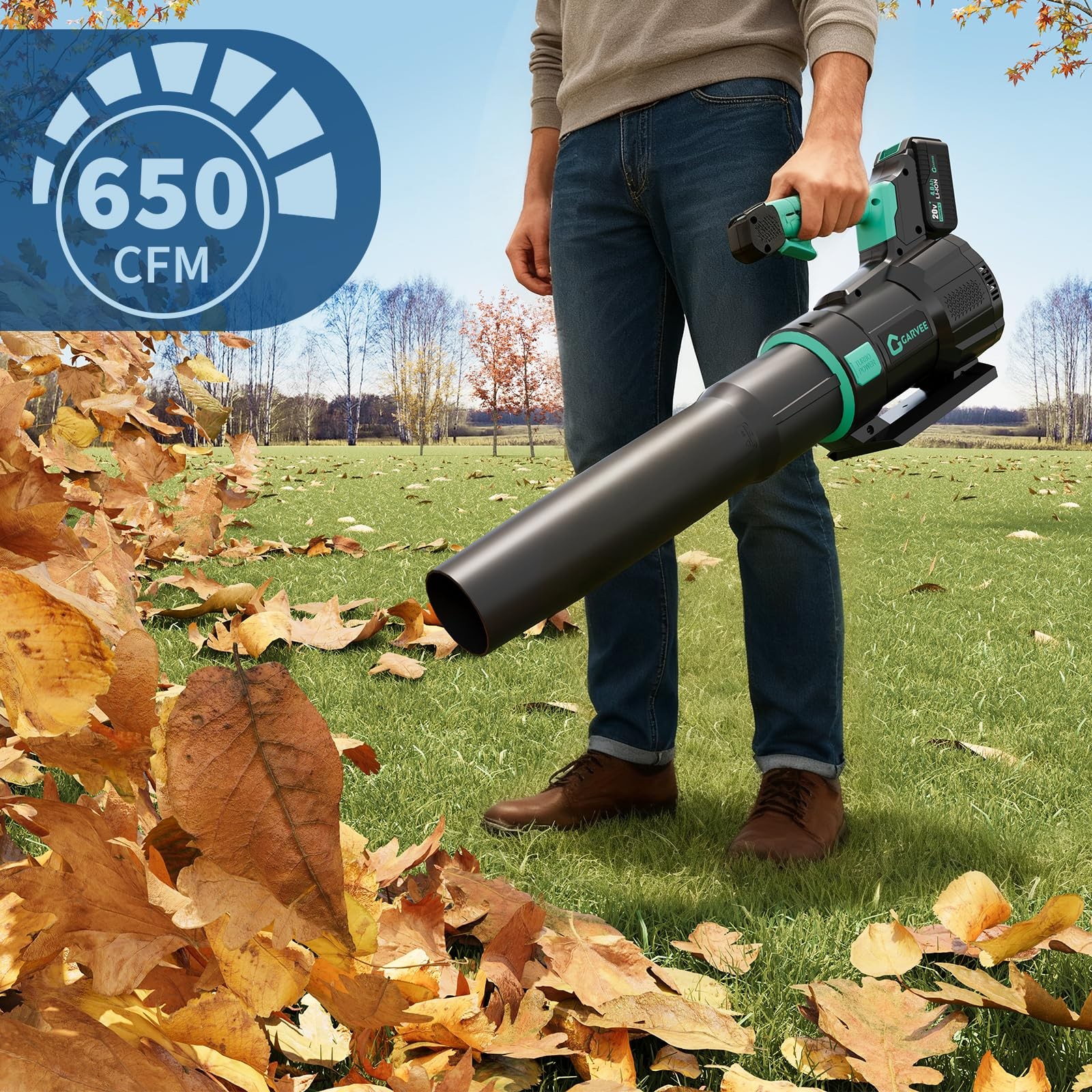 Wireless Leaf Blower 20V 4.0Ah Battery & Charger 650CFM/200MPH Brushless Motor