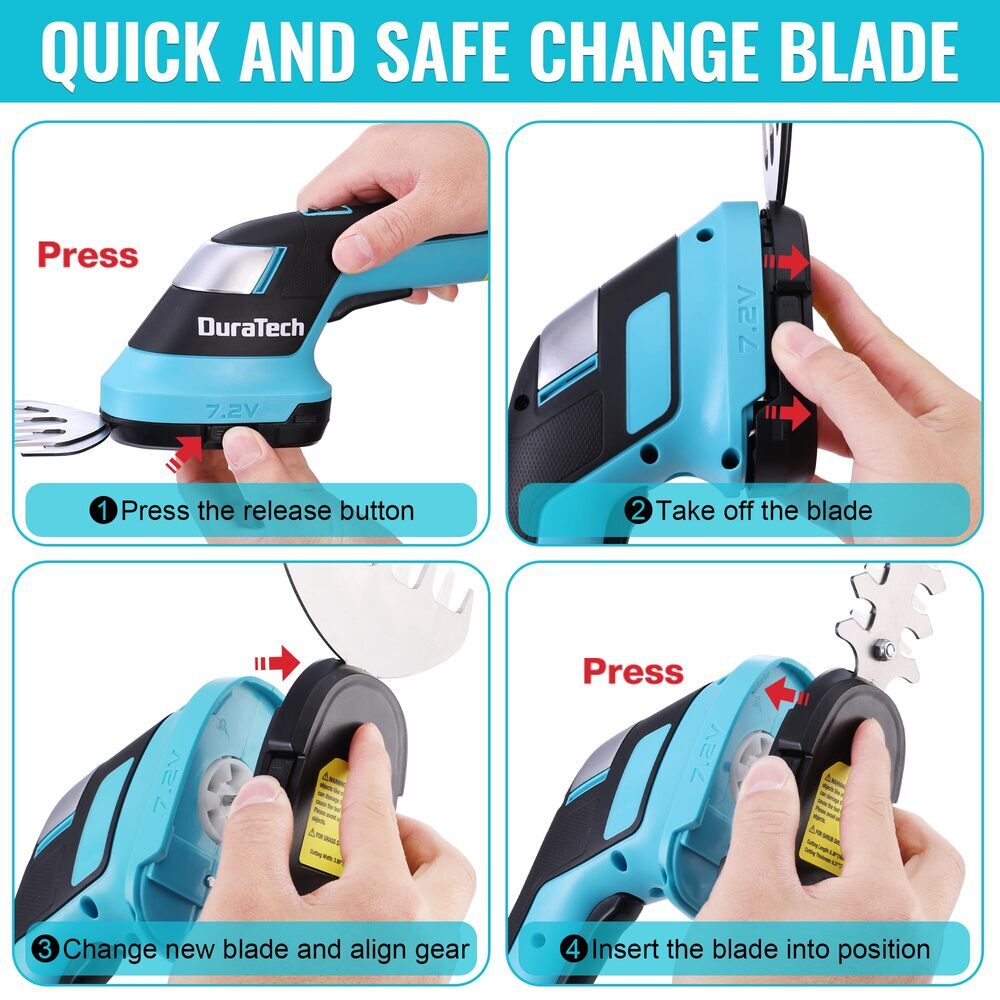 DURATECH 7.2V Cordless 3-in-1 Grass Trimmer & Hedge Shears w/50″ Pole USB Type-C