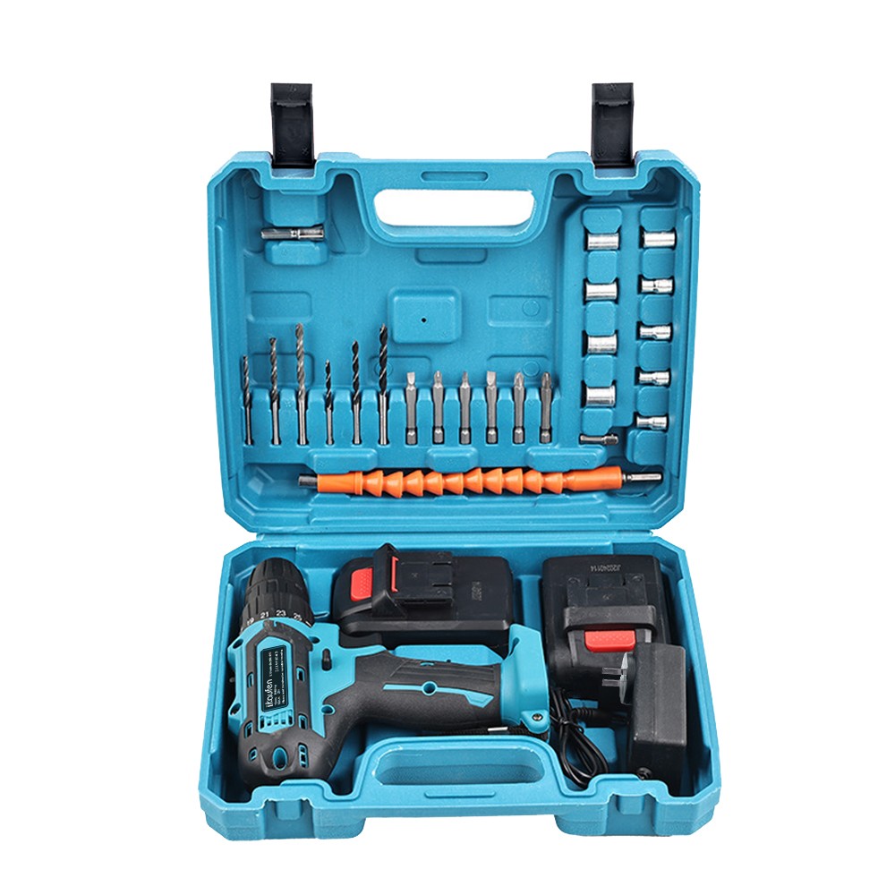 2 Battery Cordless Hammer Drill Set Electric Impact Driver Screwdriver Kit B2