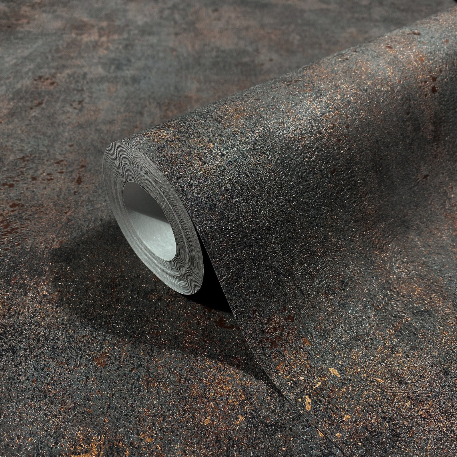 Distressed paint gray rose gold metallic faux concrete plaster texture wallpaper