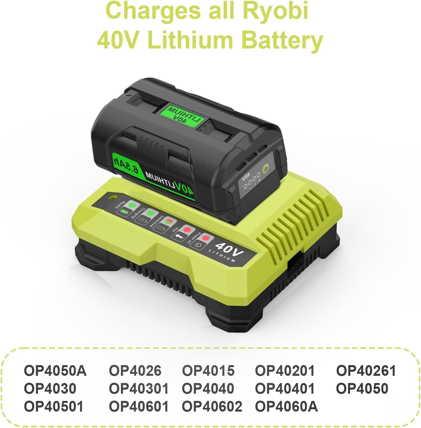 Rapid Charger For Ryobi OP408VNM 40V Lithium Battery OP406VNM OP40602 OP401 Fast