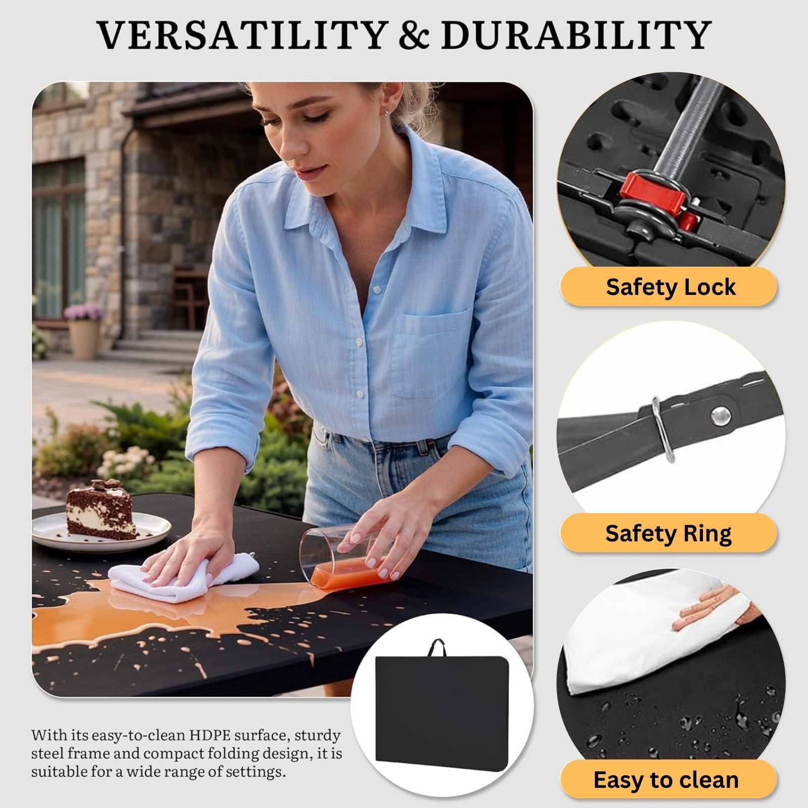6Ft Plastic Folding Table – Ideal for Indoor/Outdoor Dining & Party Use Black