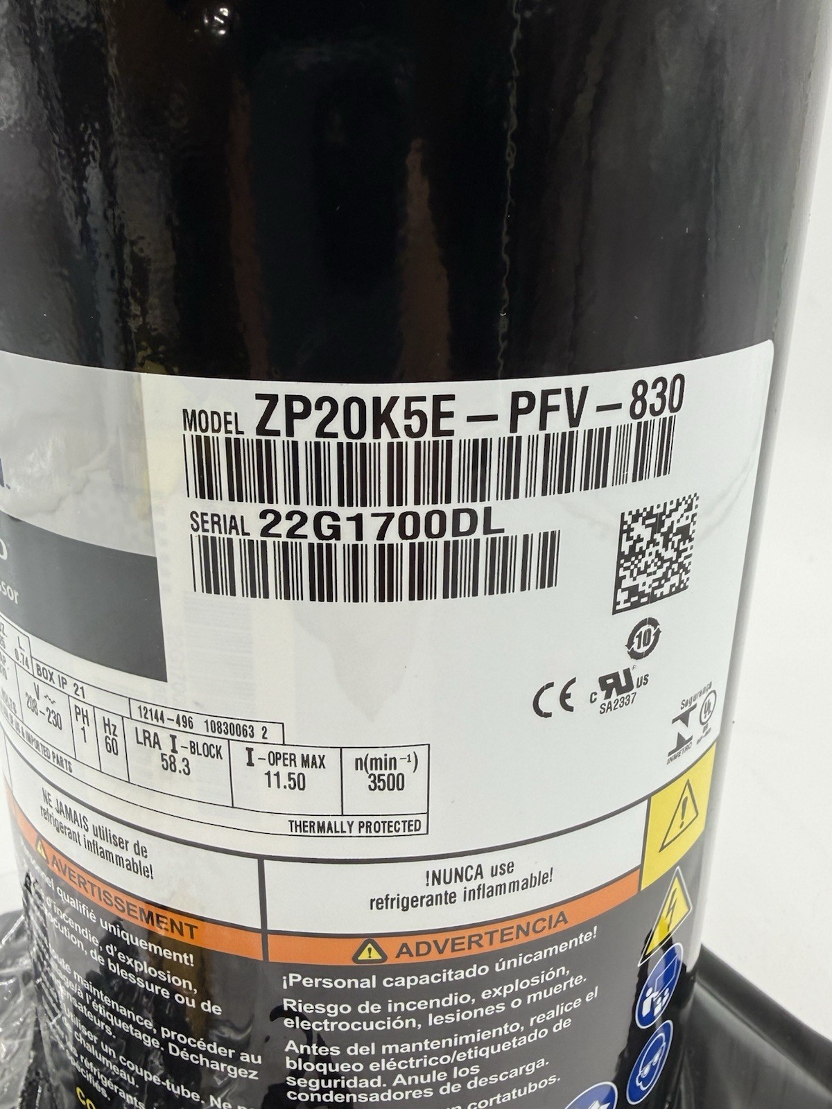 NEW Copeland ZP20K5E-PFV-830 Compressor R410a 1 PH 2 Ton ZP20K6E ZP20K5E-PFV-130