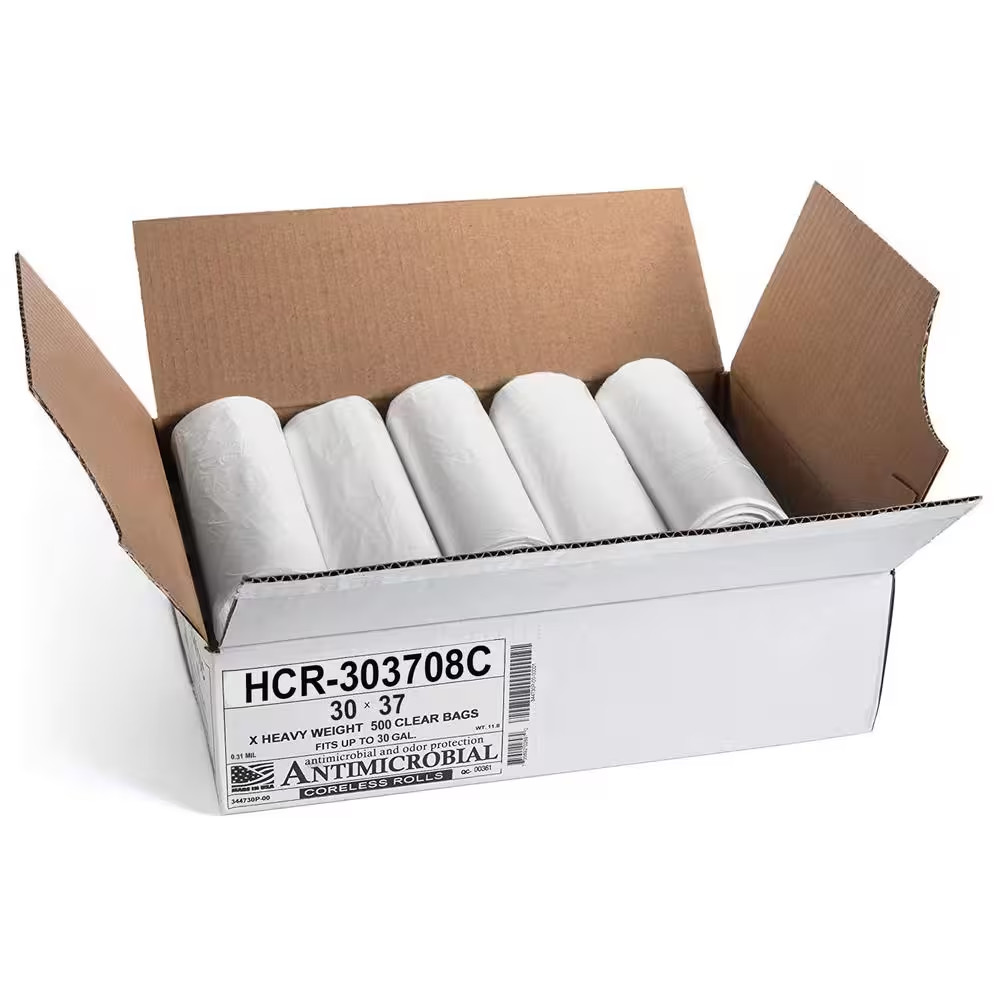 30 In. X 37 In. 30 Gal. Clear Trash Bags (Pack of 500) 8 Mic (Eq) for Janitorial