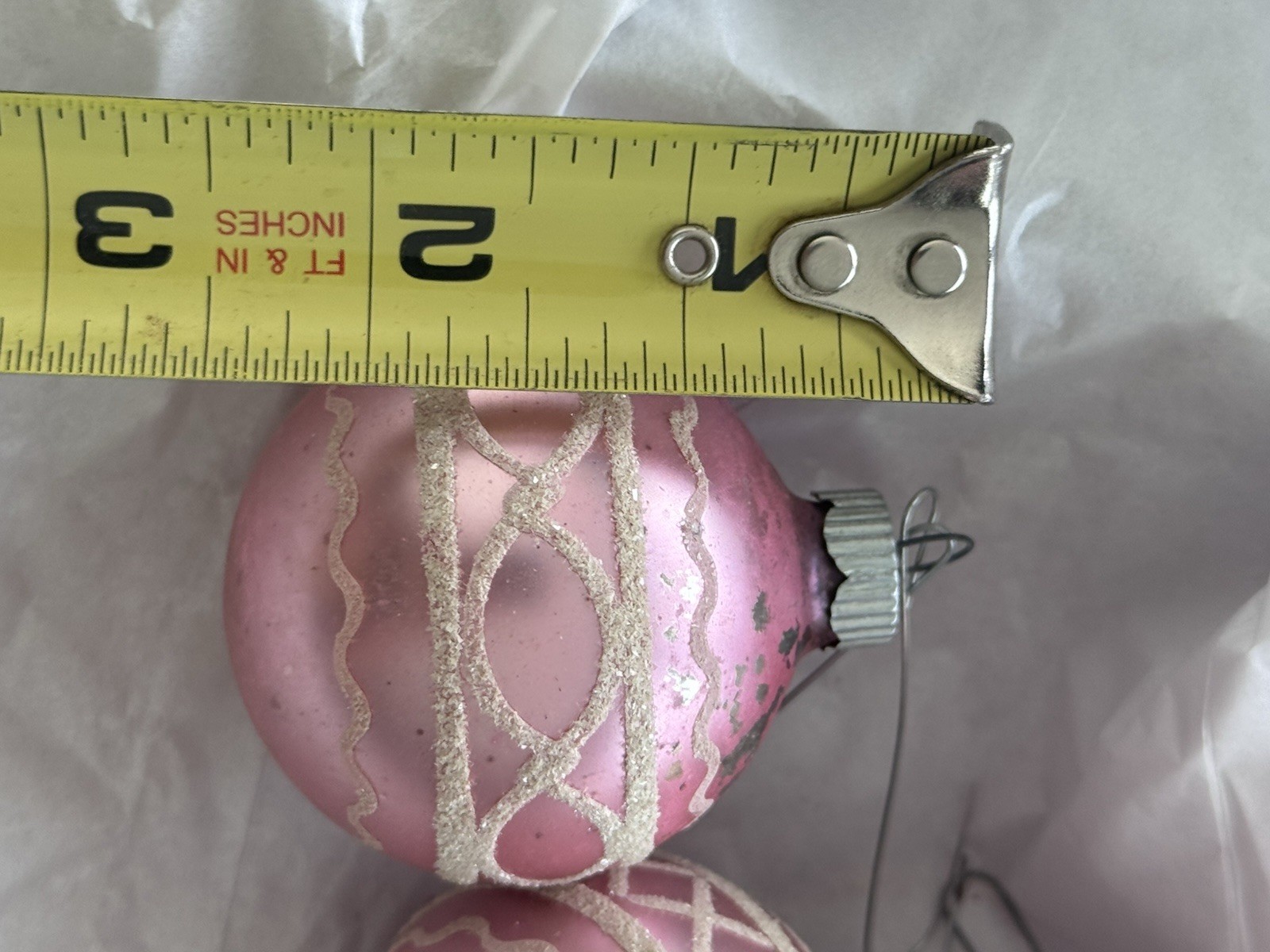 Vintage Shiny Brite Soft Baby Pink Ornaments Mica Stenciled Set Of 5 LOT