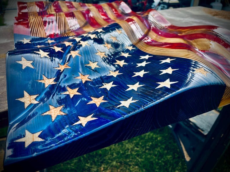 Rustic | American Handmade | Waving Wood American Flag Patriotic Wall Decor Gift