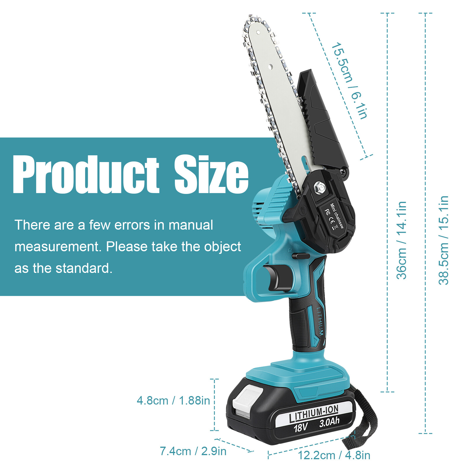 4+6″ Electric Mini Chainsaw Cordless Handheld Chain Saw Wood Cutter+2 Batteries