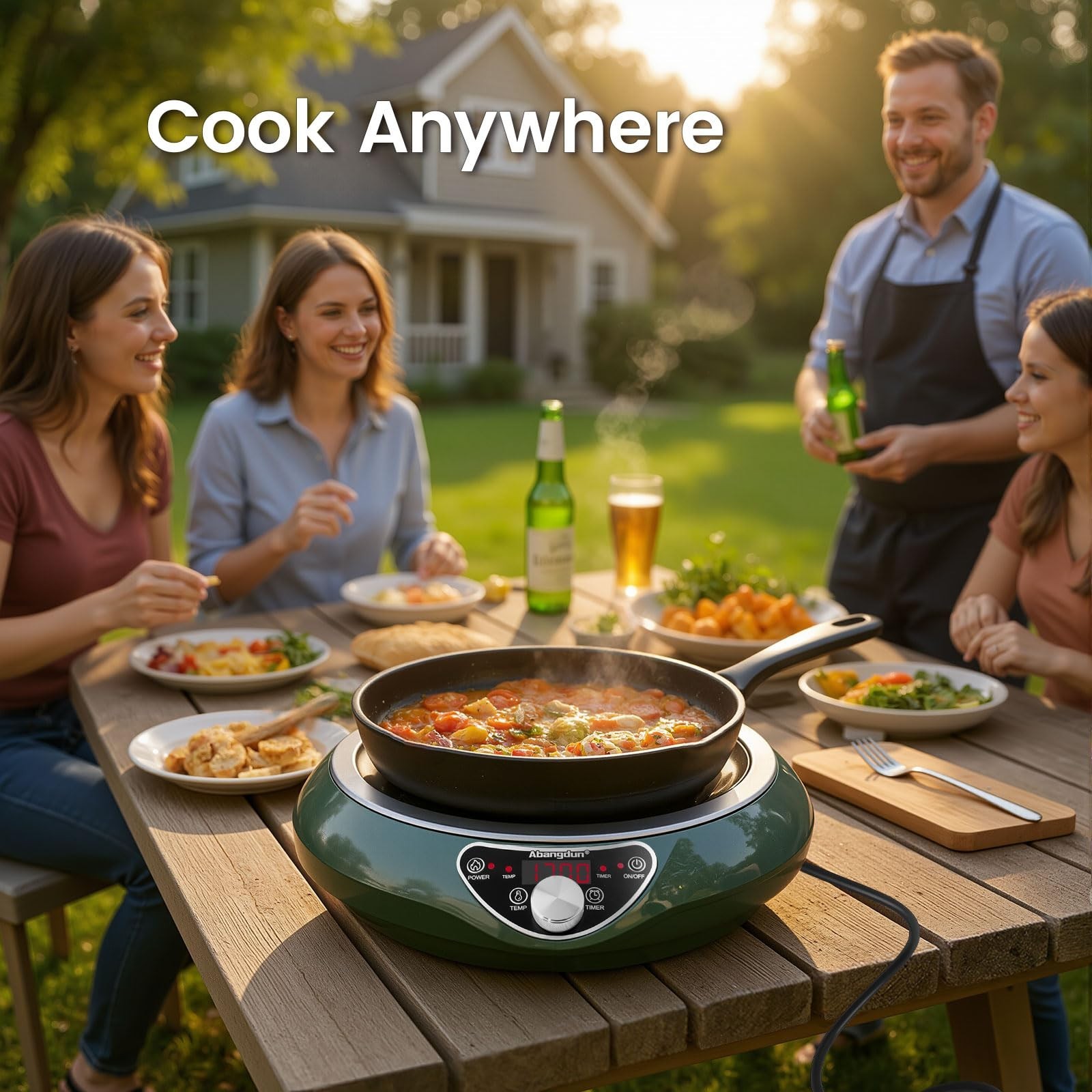 Abangdun 1700W 100V~185V Induction Cooktop Concave Wok Burner Portable Stove