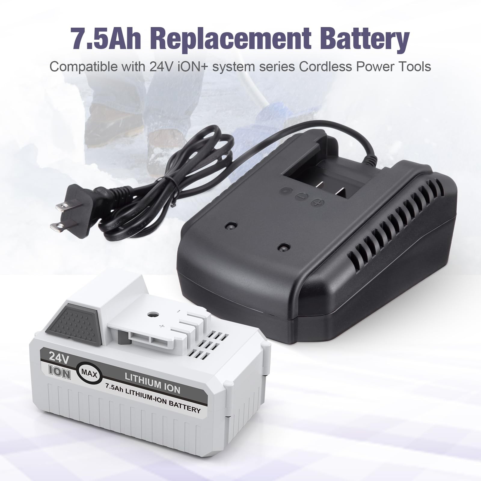 7500mAh 24VBAT-LTE Replacement Lithium-iON Battery+Fast Charger for Snow Joe …